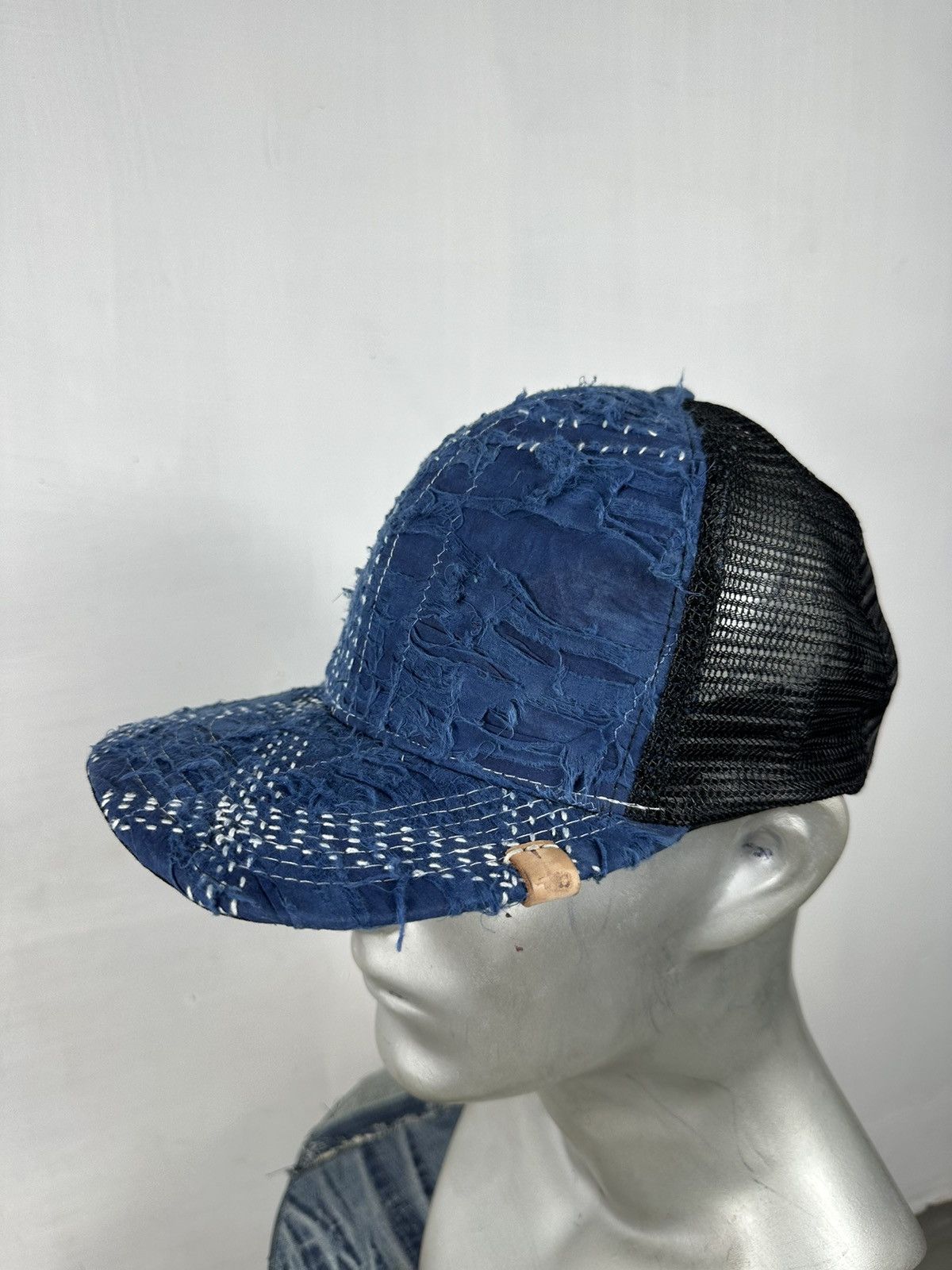 Handmade Custom Made Distressed Patchwork Boro Trucker hats Size ONE SIZE - 11 Thumbnail