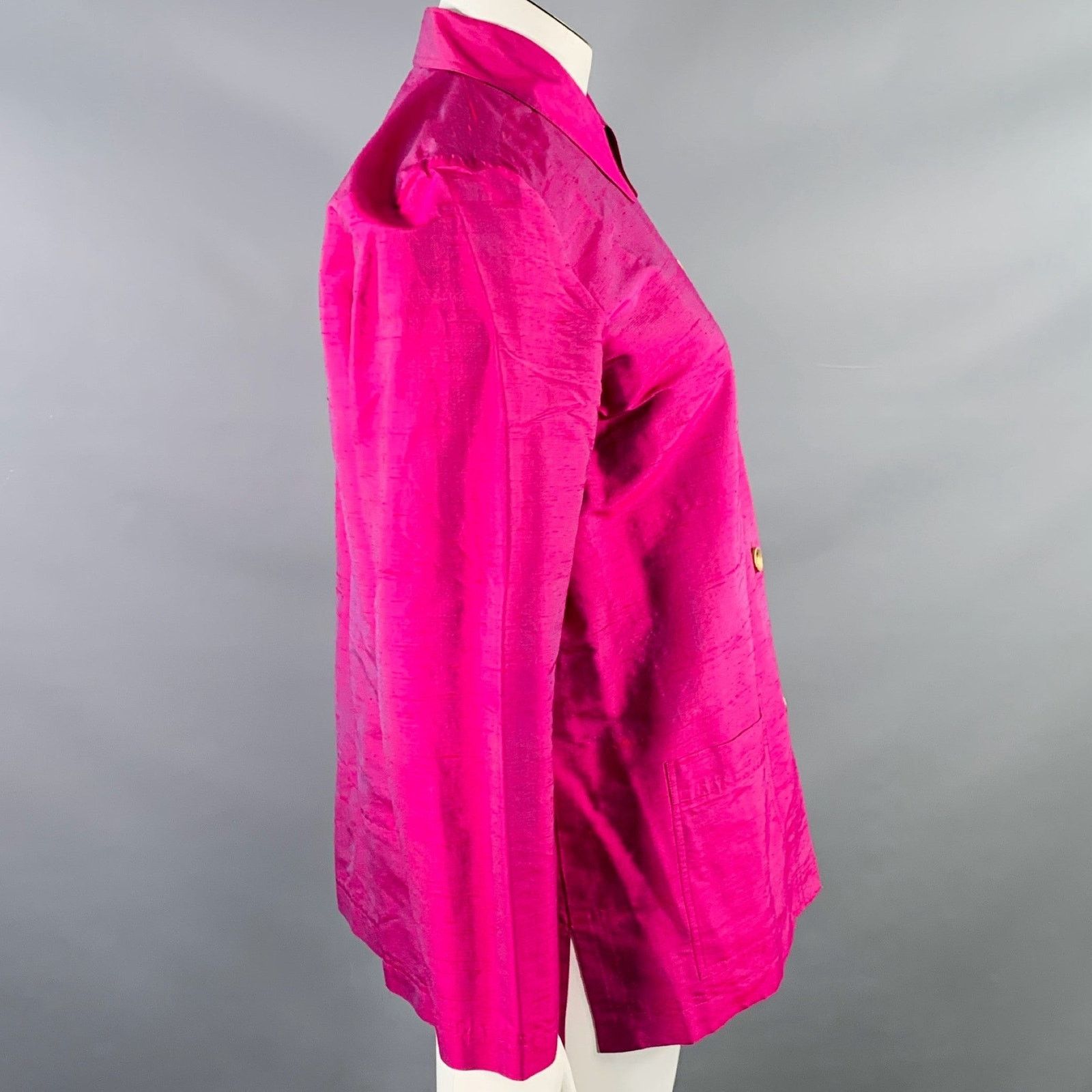 Saks Fifth Avenue SAKS FIFTH AVENUE Size L Pink Fuchsia Silk Jacket Blazer Size L / US 10 / IT 46 - 2 Thumbnail