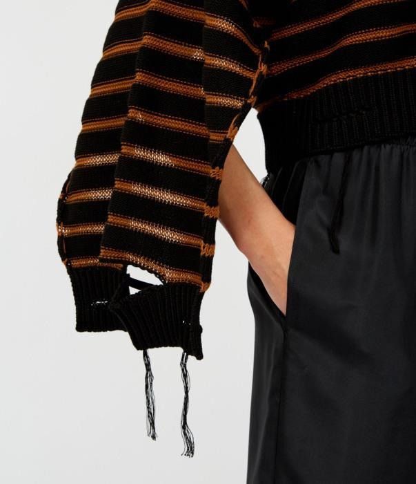 Maison Margiela o1bcso1str0426 MM Striped Knit Cardigan in Black/Brown Size S / US 4 / IT 40 - 2 Thumbnail