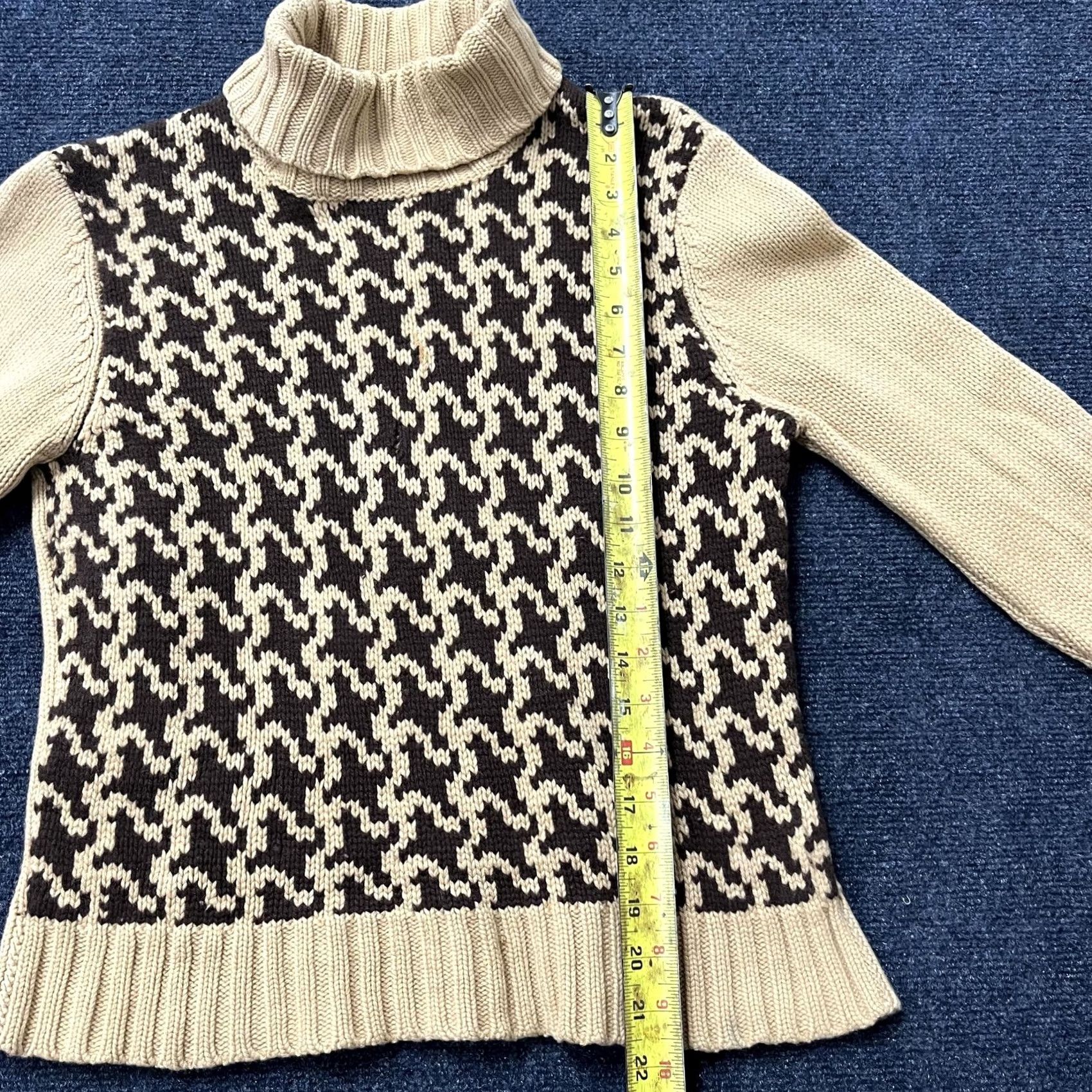 Saks Fifth Avenue Folio Saks Fifth Avenue Sweater Womens XL Tan Brown Turtleneck Wool Cashmere Silk Geometric Knit Pullover Long Sleeve Size XL / US 12-14 / IT 48-50 - 5 Thumbnail