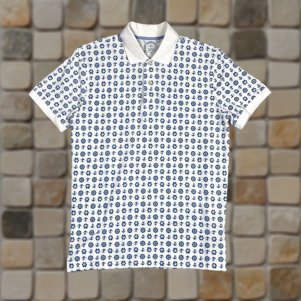 Brooks Brothers Brooks Brothers Polo Mens Medium White Cotton Golf All Over Print Nautical Size US M / EU 48-50 / 2 - 1 Thumbnail