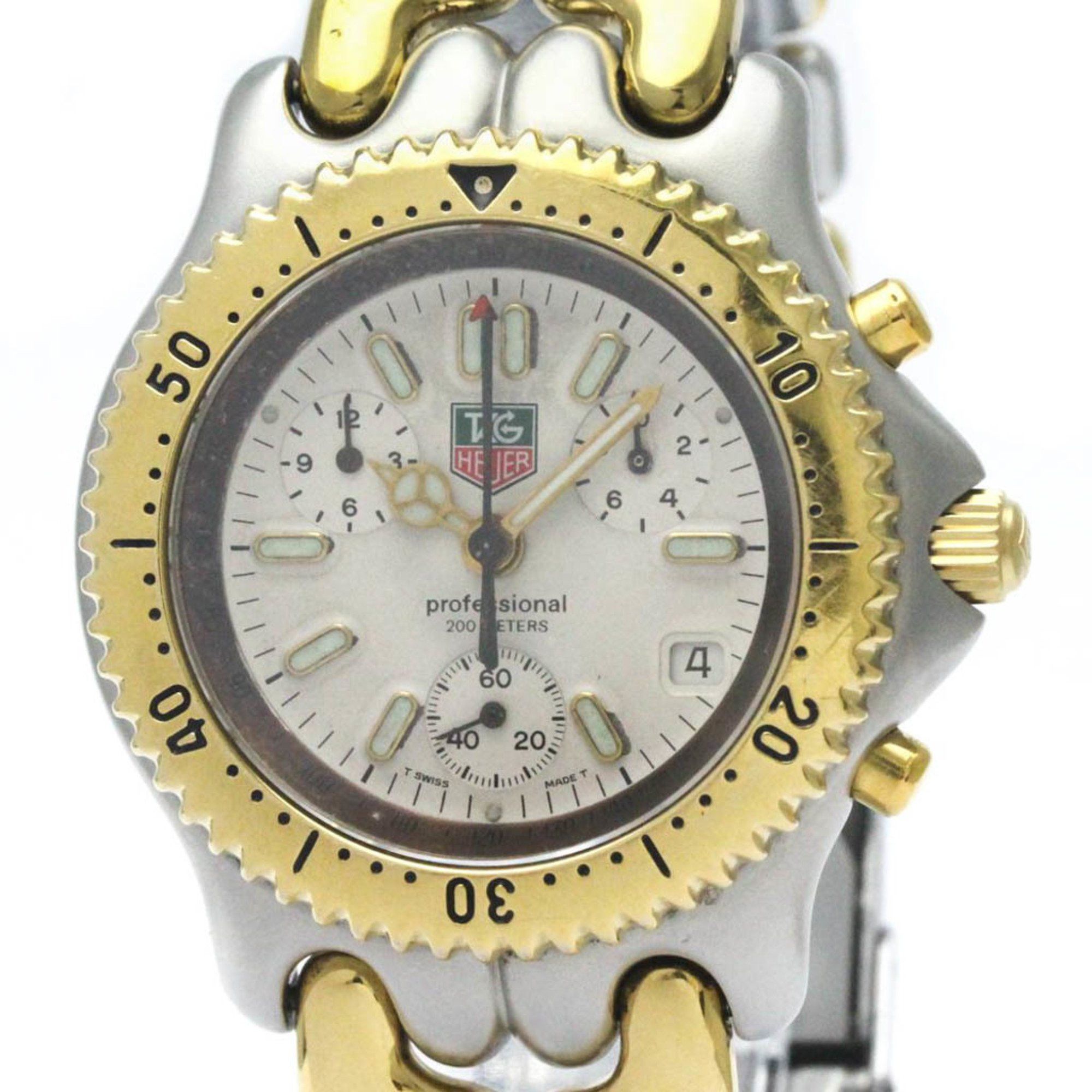 image of Polished Tag Heuer Sel Chronograph Gold Plated Steel Mens Watch S35.006 in White, Women's