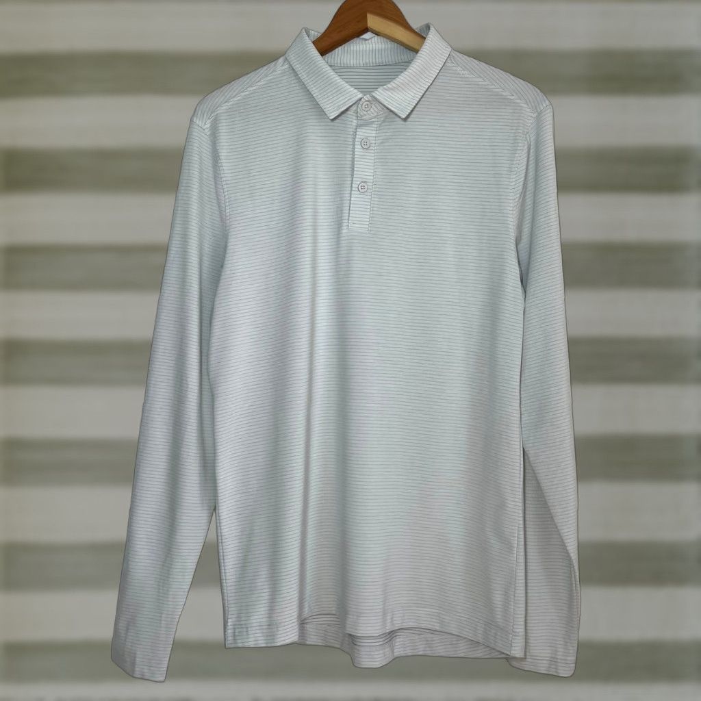 Lululemon Lululemon Men’s Long Sleeve Polo Shirt Striped Sz M Light Green logo Regular Fit Shirt Adults Mens Size US M / EU 48-50 / 2 - 1 Thumbnail