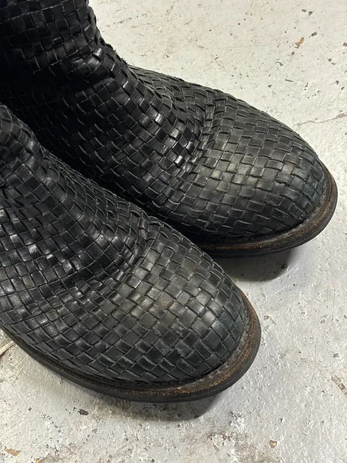 Dirk Bikkembergs Bikkembergs Black Woven Leather Interlocking Ankle Boot Size US 8 / IT 38 - 7 Thumbnail