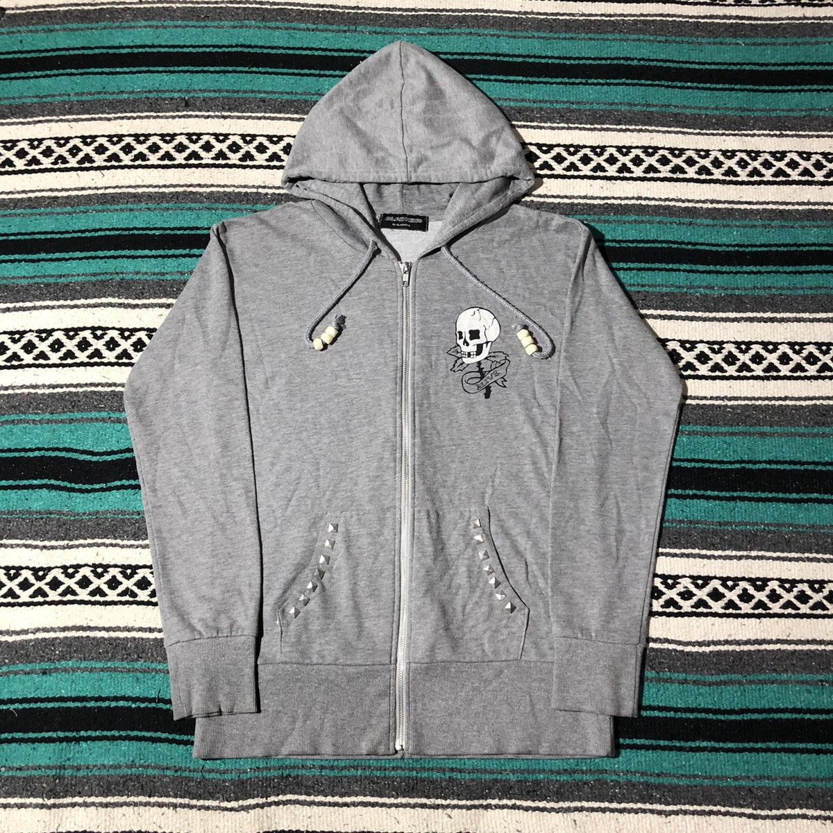 Beauty Beast Glad News Skeleton Studded Thermal Zip Hoodie Size US L / EU 52-54 / 3 - 4 Thumbnail