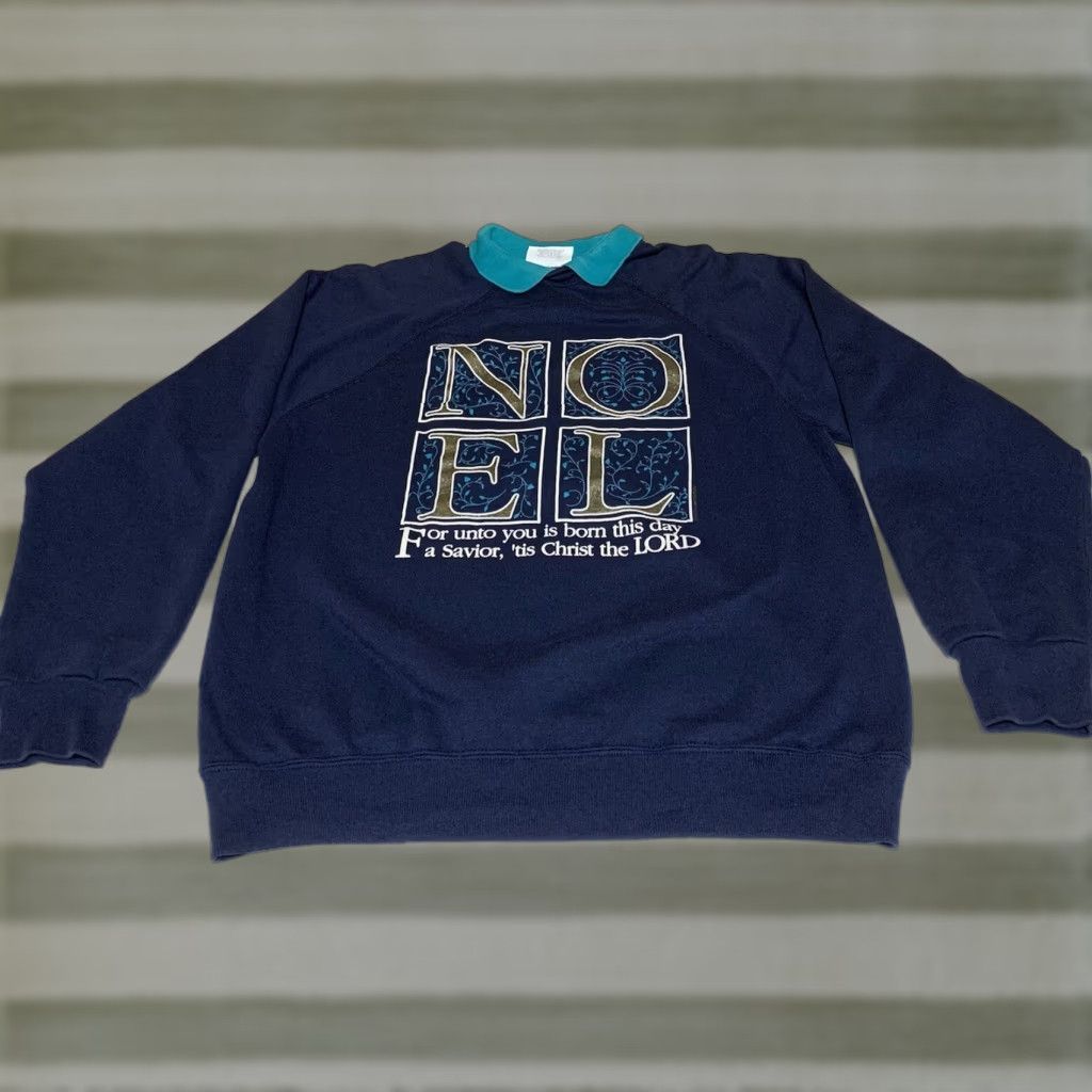 Vintage VINTAGE 90s Noel Christmas Mom Crewneck Sweatshirt With Collar Made In USA Size L Blue Mens? Size L / US 10 / IT 46 - 1 Thumbnail