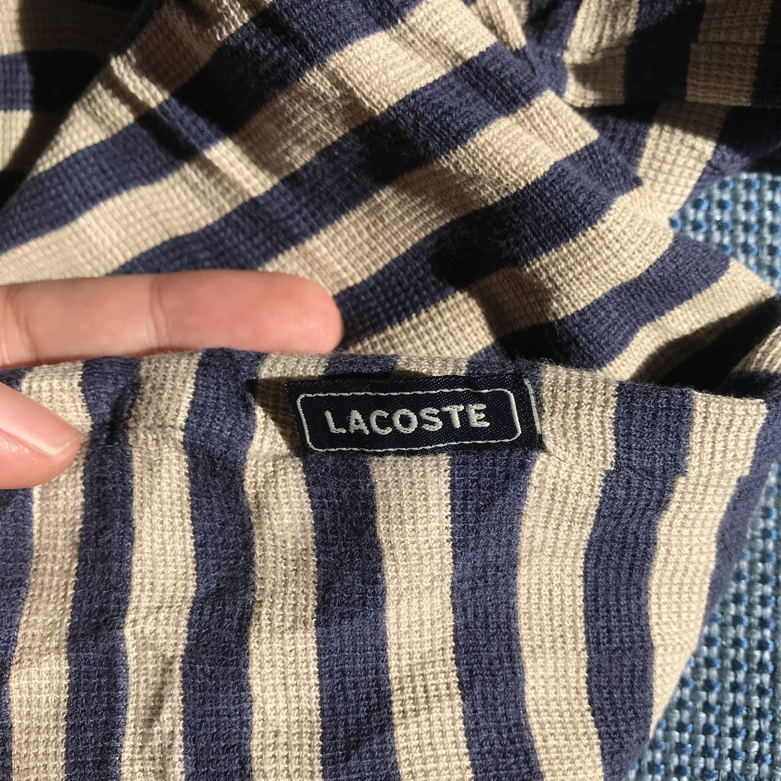 Lacoste Vintage lacoste french Polo Stripes Navy beige Blue colar Size US M / EU 48-50 / 2 - 10 Thumbnail