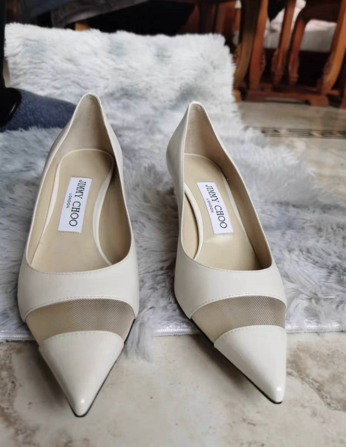 Jimmy Choo Jimmy Choo mesh panel off-white high heels Size US 6 / IT 36 - 1 Thumbnail