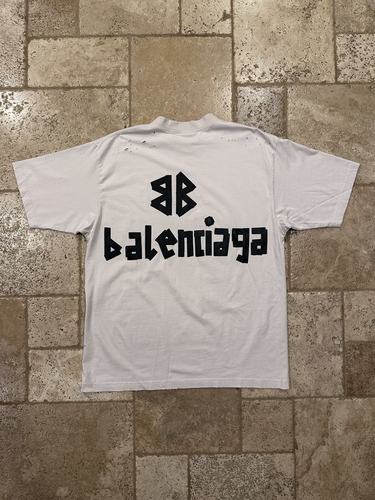 Balenciaga Balenciaga Distressed Type Black Duct Tape Logo White Tee Size US XS / EU 42 / 0 - 8 Thumbnail
