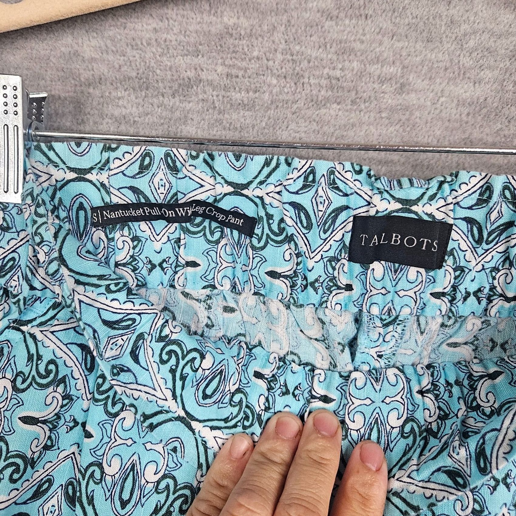 Talbots Talbots Women's Pants Cropped Floral Cotton Linen Wide-Leg Pull On Sz S Blue Spring Summer Vintage: No Size 28" / US 6 / IT 42 - 5 Thumbnail