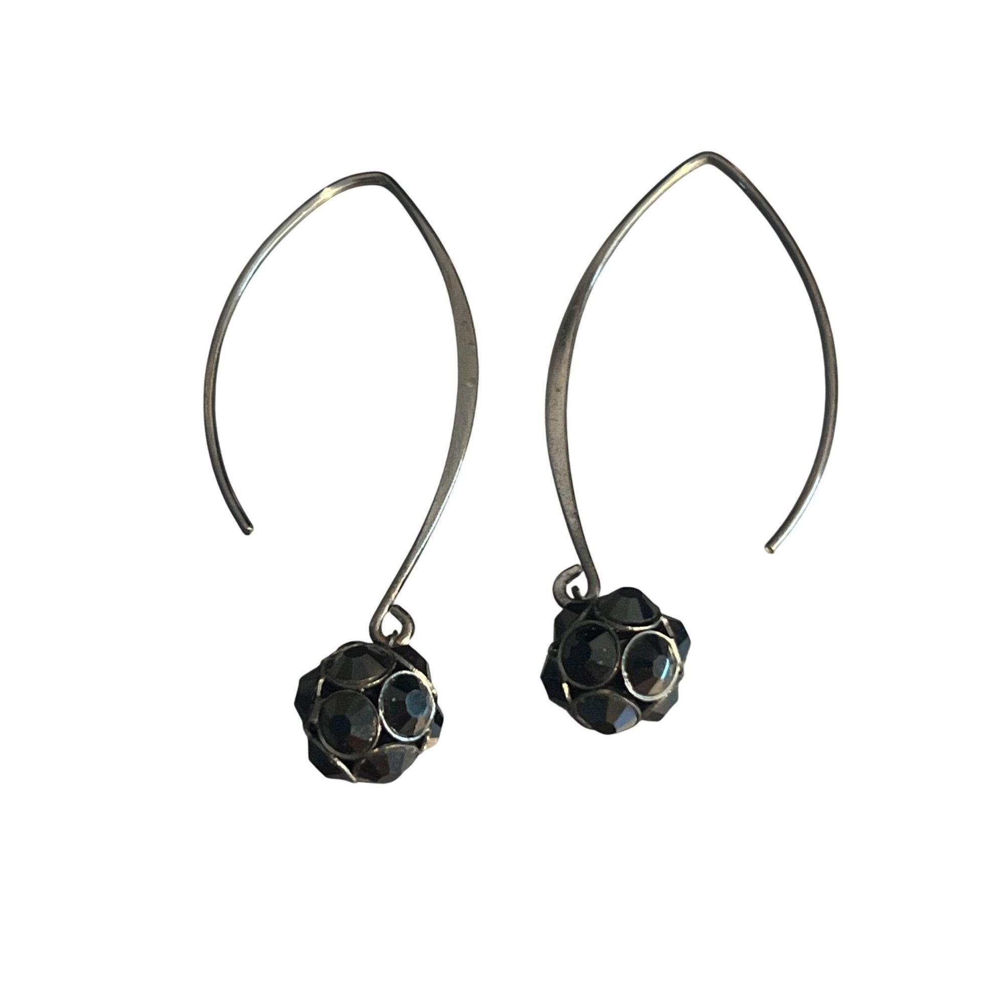Other Gunmetal Modern Hoop Earrings Black Glass Faceted Rhinestone Size ONE SIZE - 1 Thumbnail