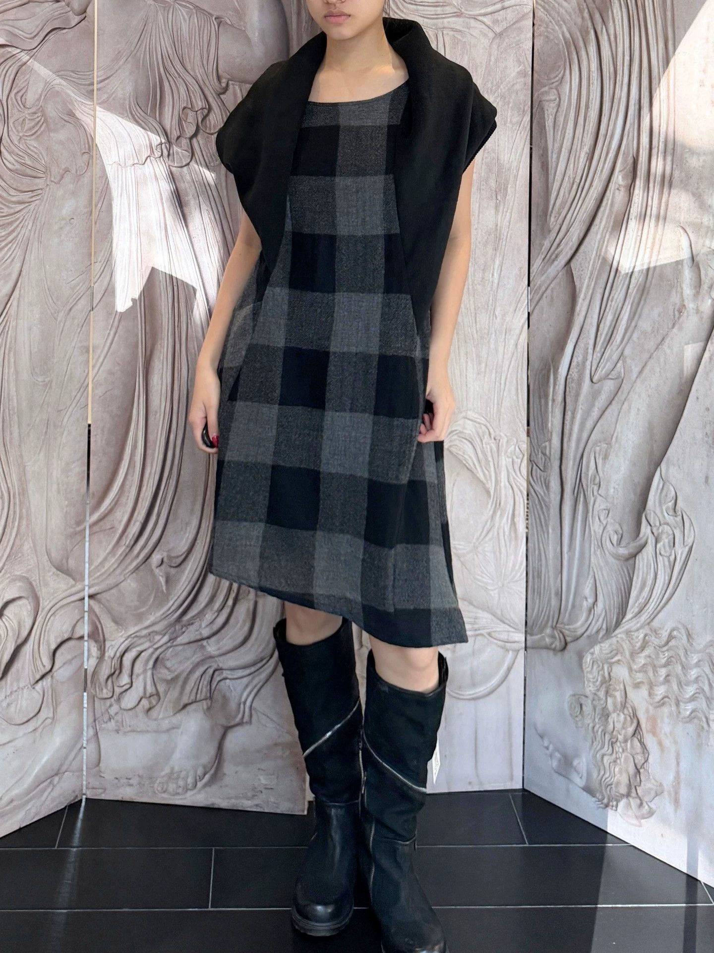 Vintage Japanese Vintage Wool Plaid Structured Collar Dress Size M / US 6-8 / IT 42-44 - 6 Thumbnail