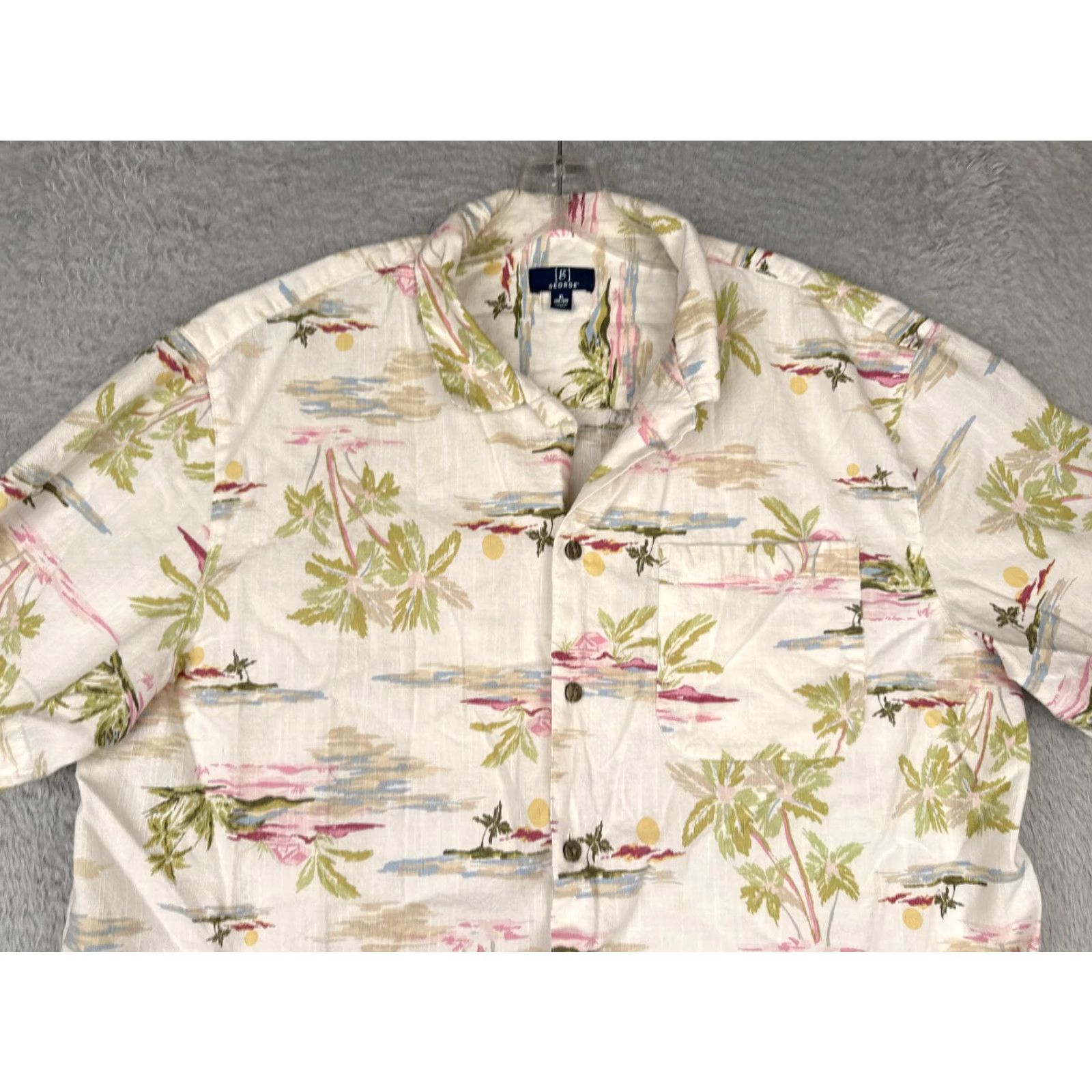 George George Button-Up Shirt Adult XL White Palm Hawaiian Cotton Blend Size US XL / EU 56 / 4 - 4 Thumbnail