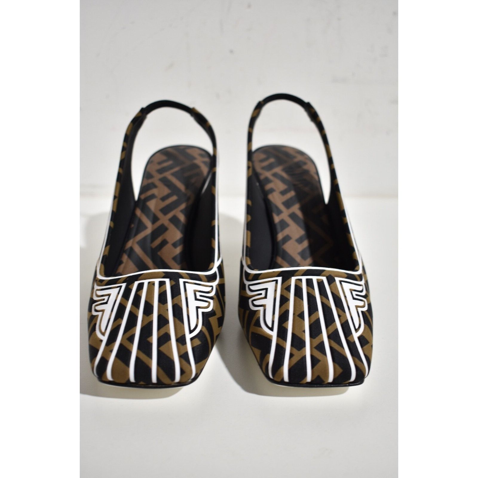 Fendi Freedom FF Logo Square Toe Slingback Heel Pump 39.5 Size US 9.5 / IT 39.5 - 4 Thumbnail