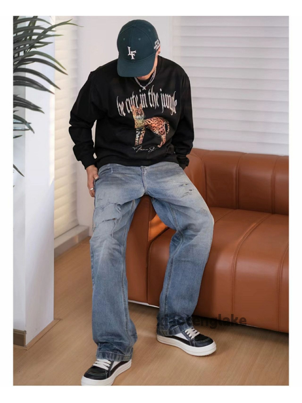 Jean × Vintage washed faded damaged stain ripped loose hiphop jeans Size US 36 / EU 52 - 2 Thumbnail