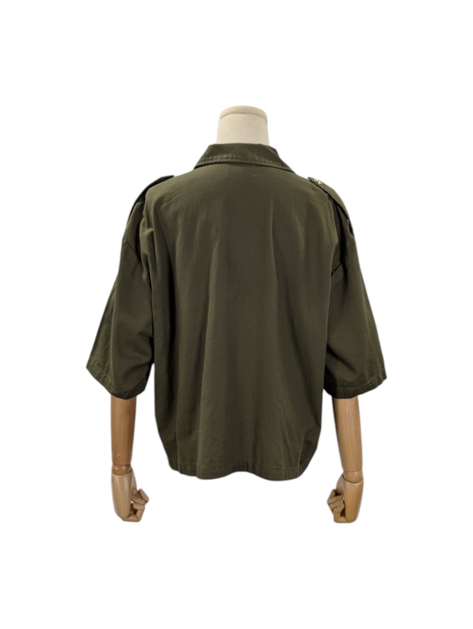 Celine Khaki Short Sleeve Shirt With Logo Buttons Size S / US 4 / IT 40 - 2 Thumbnail