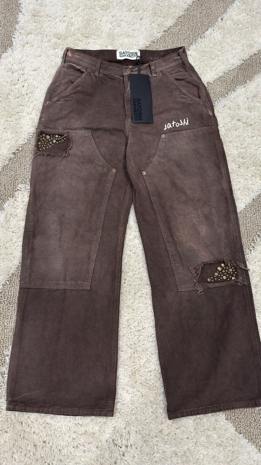 Satoshi Nakamoto Satoshi Nakamoto Studded Brown Carpenter Pants Size US 32 / EU 48 - 1 Thumbnail