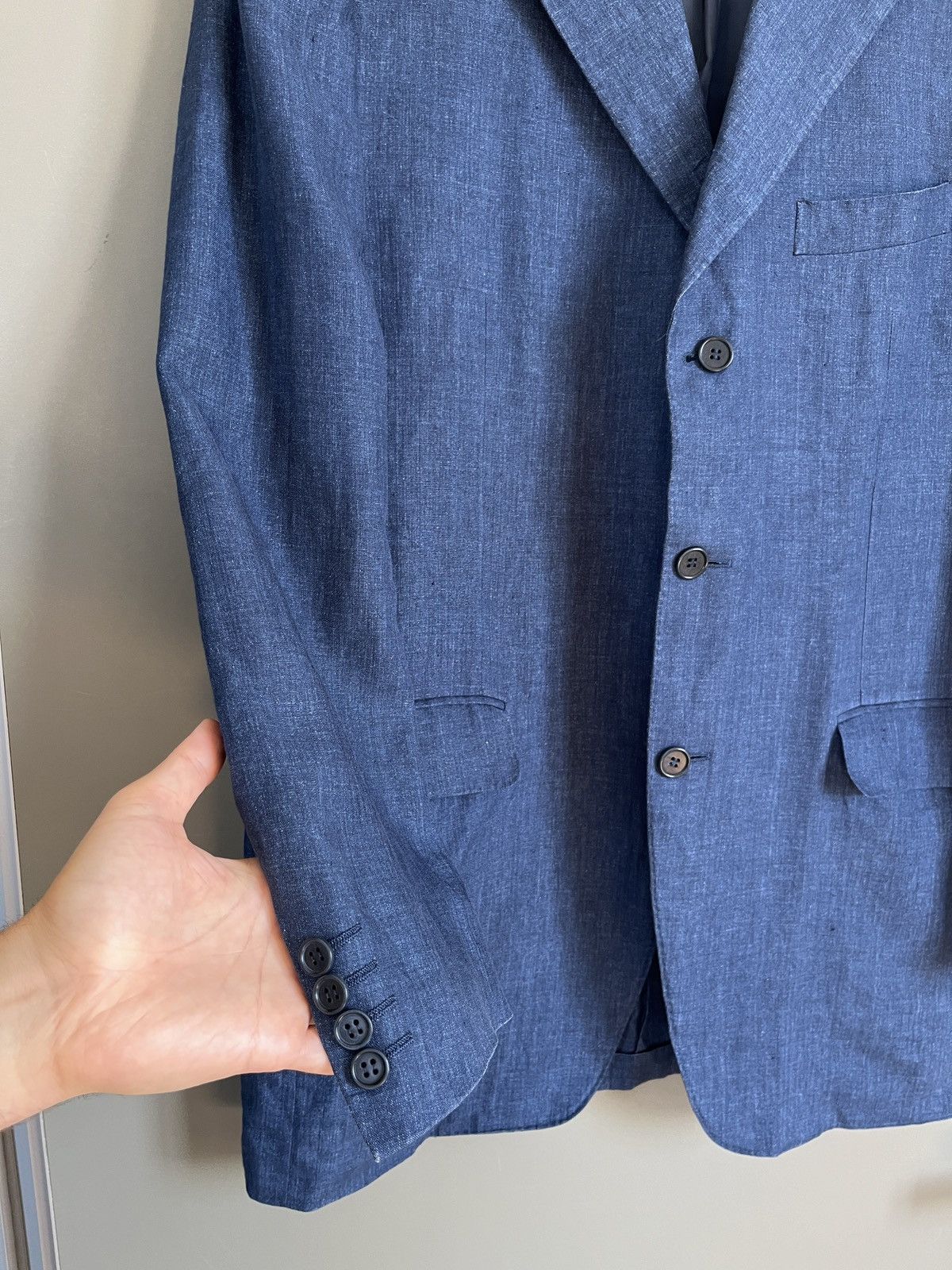 Canali CANALI Luxury Three Buttons Linen Blue Classic Sport Blazer Size 50R - 8 Thumbnail