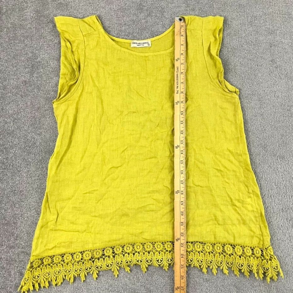 Vintage Terzo Millennio Blouse Shirt Womens Small Yellow Crochet Linen Sleeveless Italy Size S / US 4 / IT 40 - 4 Thumbnail