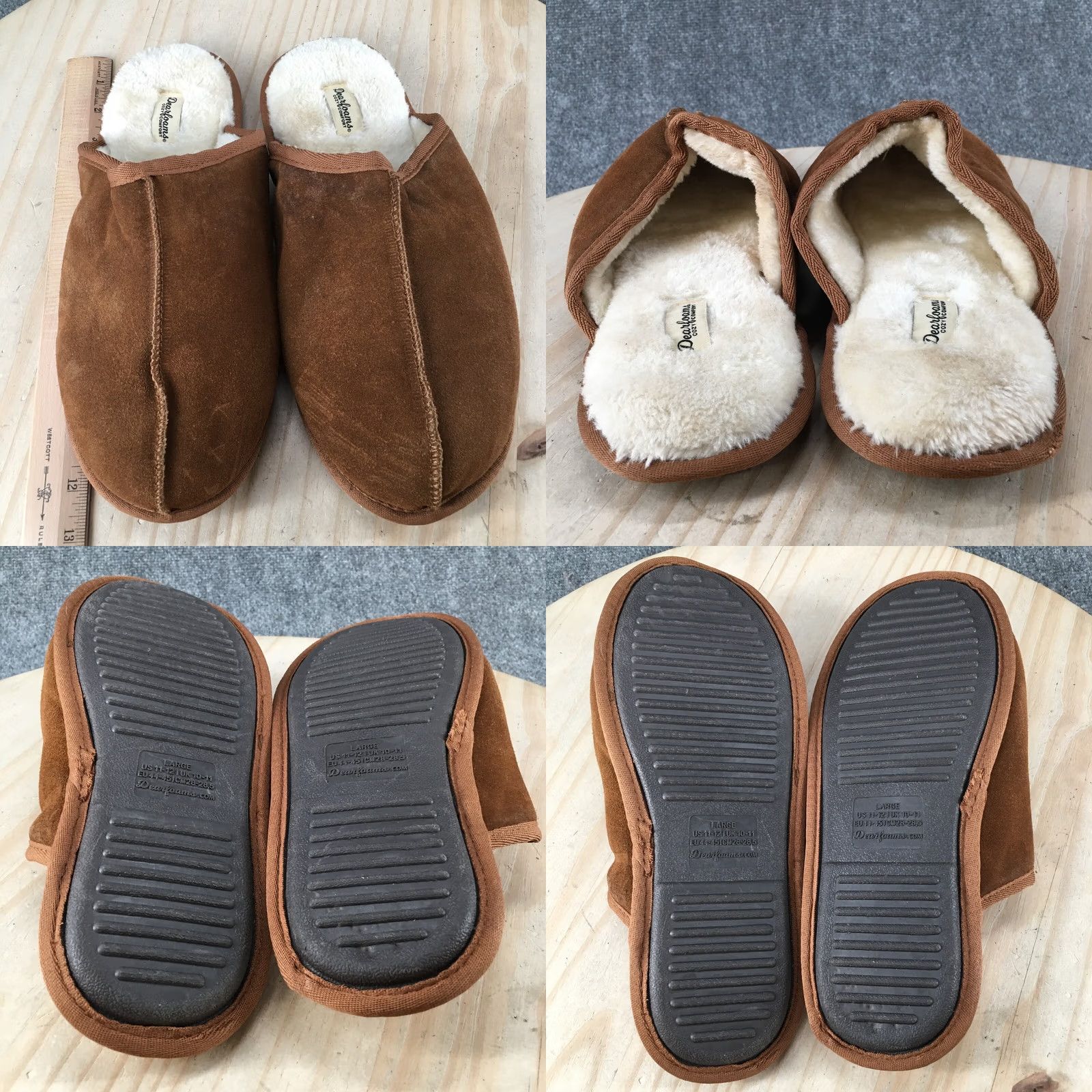 Vintage Dearfoams Mens 12 Brown Mules Slip On Sheepskin Casual Comfort Suede Slipper Size ONE SIZE - 8 Thumbnail