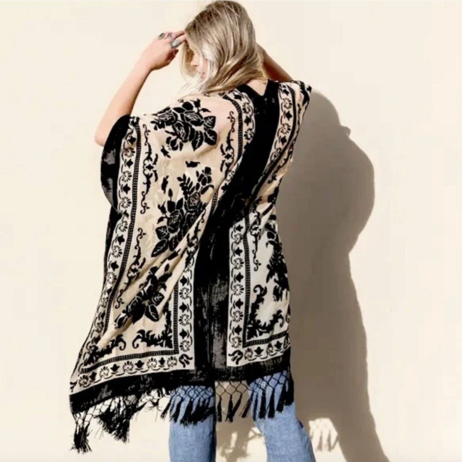 Free People Free People Nightbird Kimono in Black Combo One Size Size ONE SIZE - 2 Thumbnail