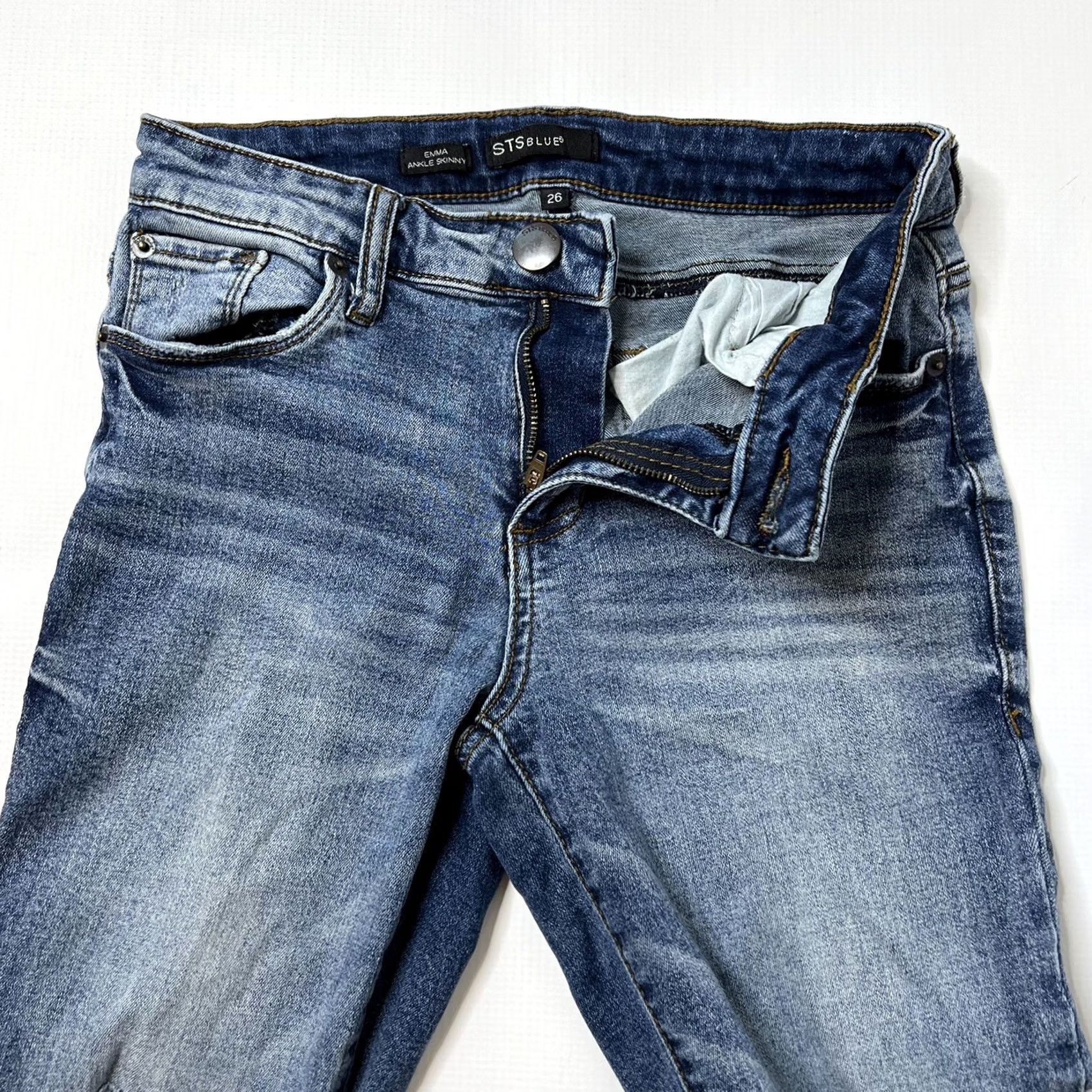 Vintage STS Blue Jeans Emma Ankle Skinny Womens Size 26 Destroyed Distressed 26 Inseam Blue Denim Size 26" / US 2 / IT 38 - 3 Thumbnail