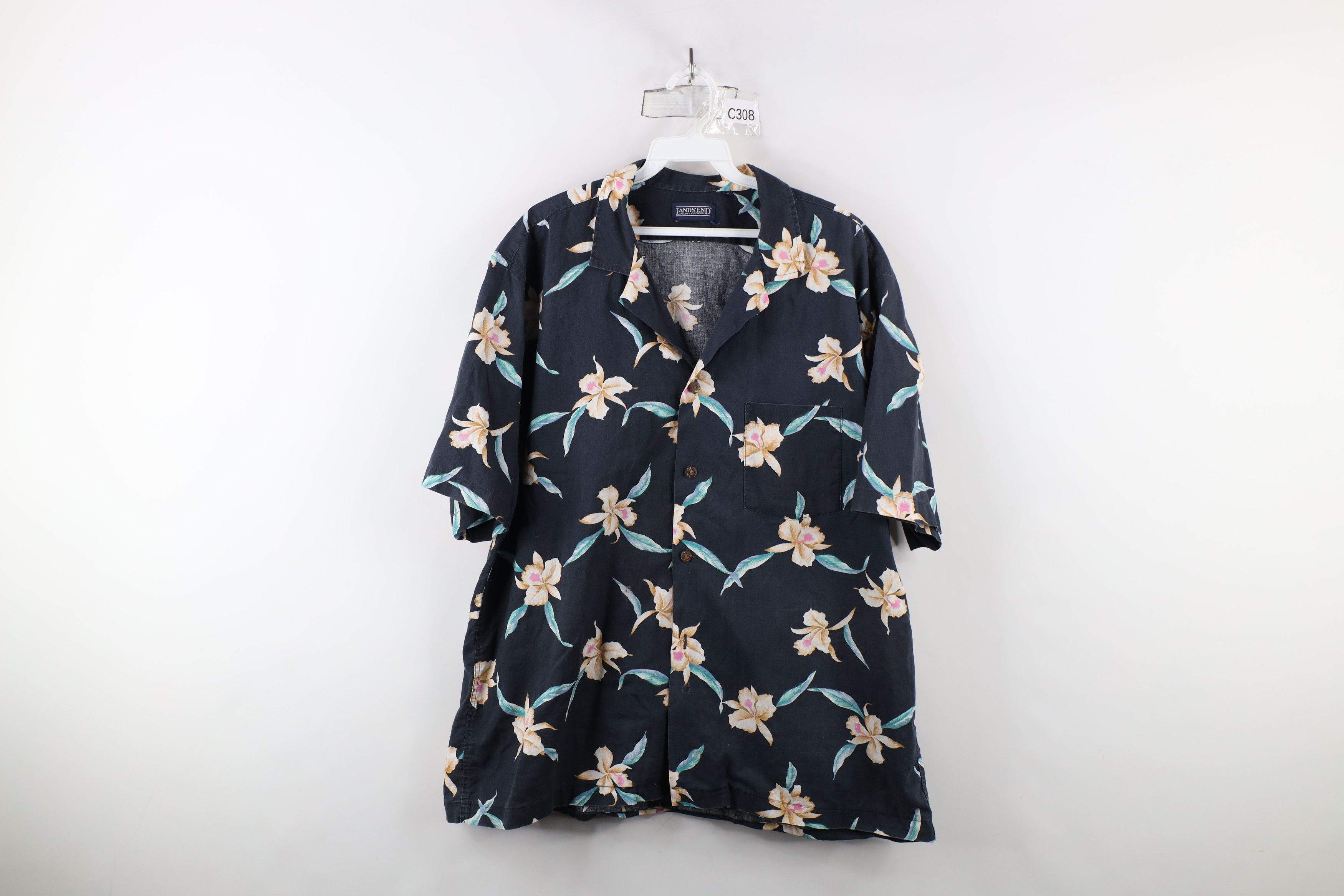 Lands' End × Vintage Vintage 90s Lands End Flower Camp Collar Button Shirt USA Size US XL / EU 56 / 4 - 1 Thumbnail