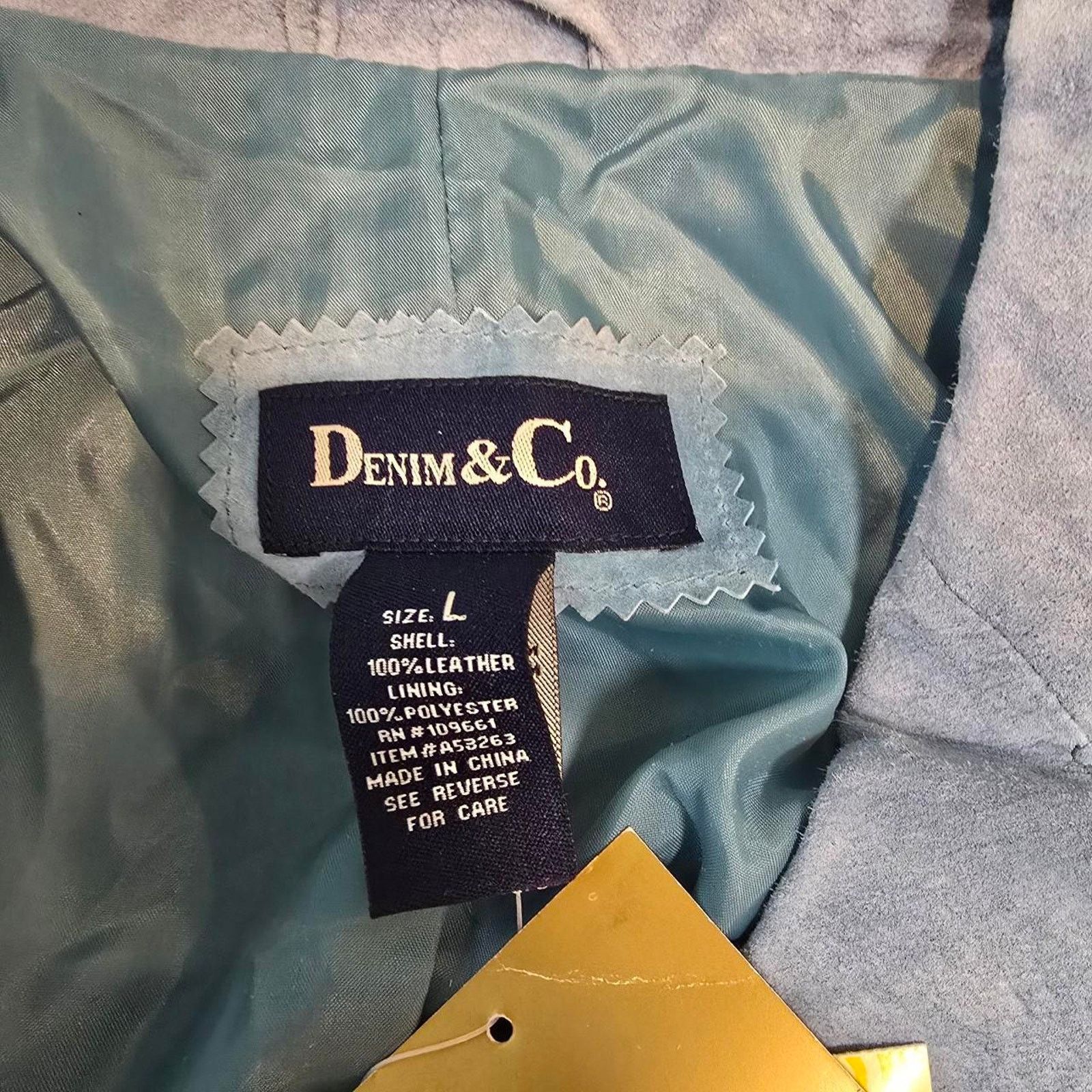 Denim & Co. Vintage 2002 NWT 100% Leather baby blue flange jacket Size L / US 10 / IT 46 - 5 Thumbnail
