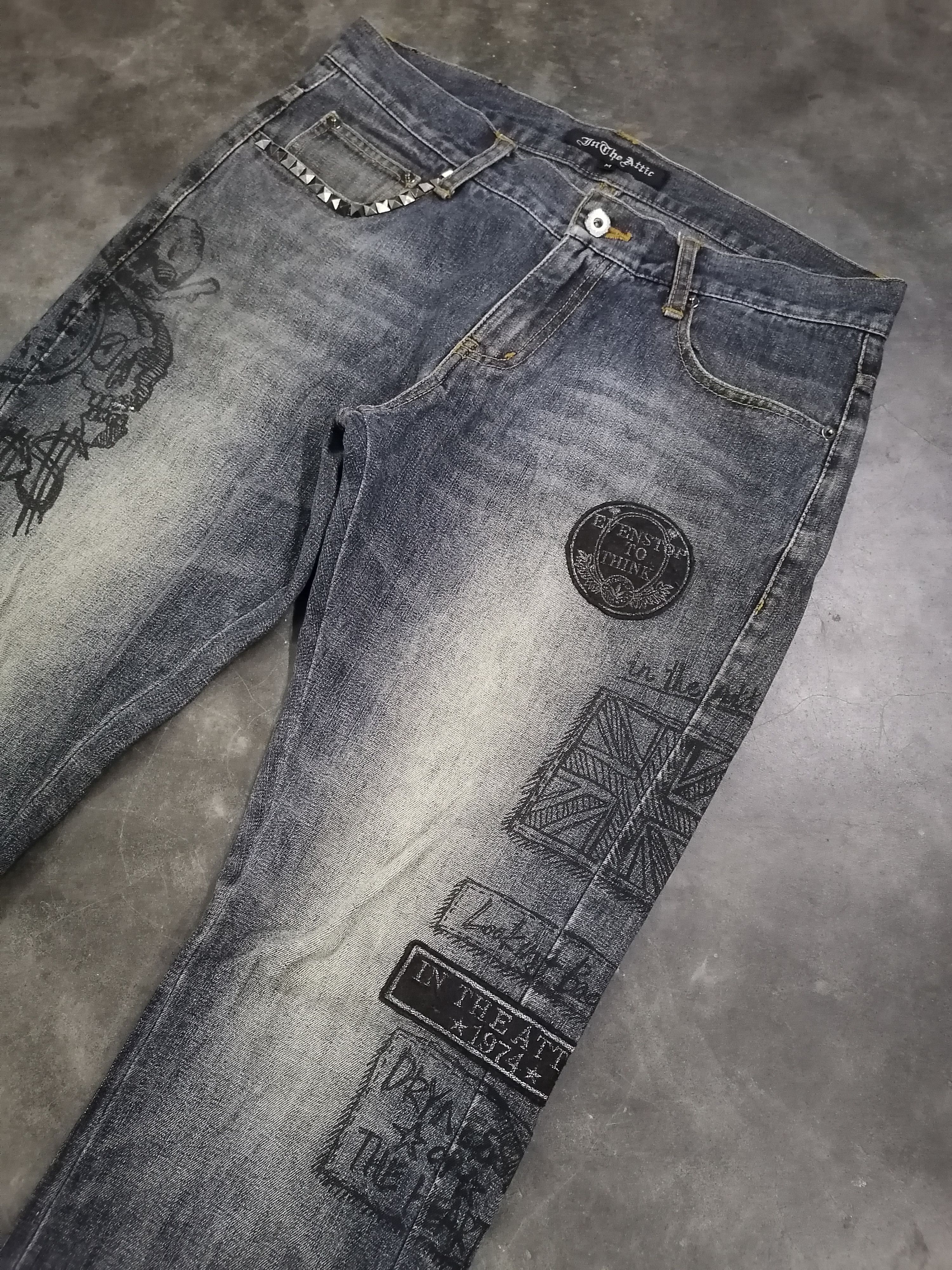 If Six Was Nine × Le Grande Bleu (L.G.B.) × Seditionaries Flare In The Attic Gothic Distressed Denim Pants Size US 31 - 3 Thumbnail