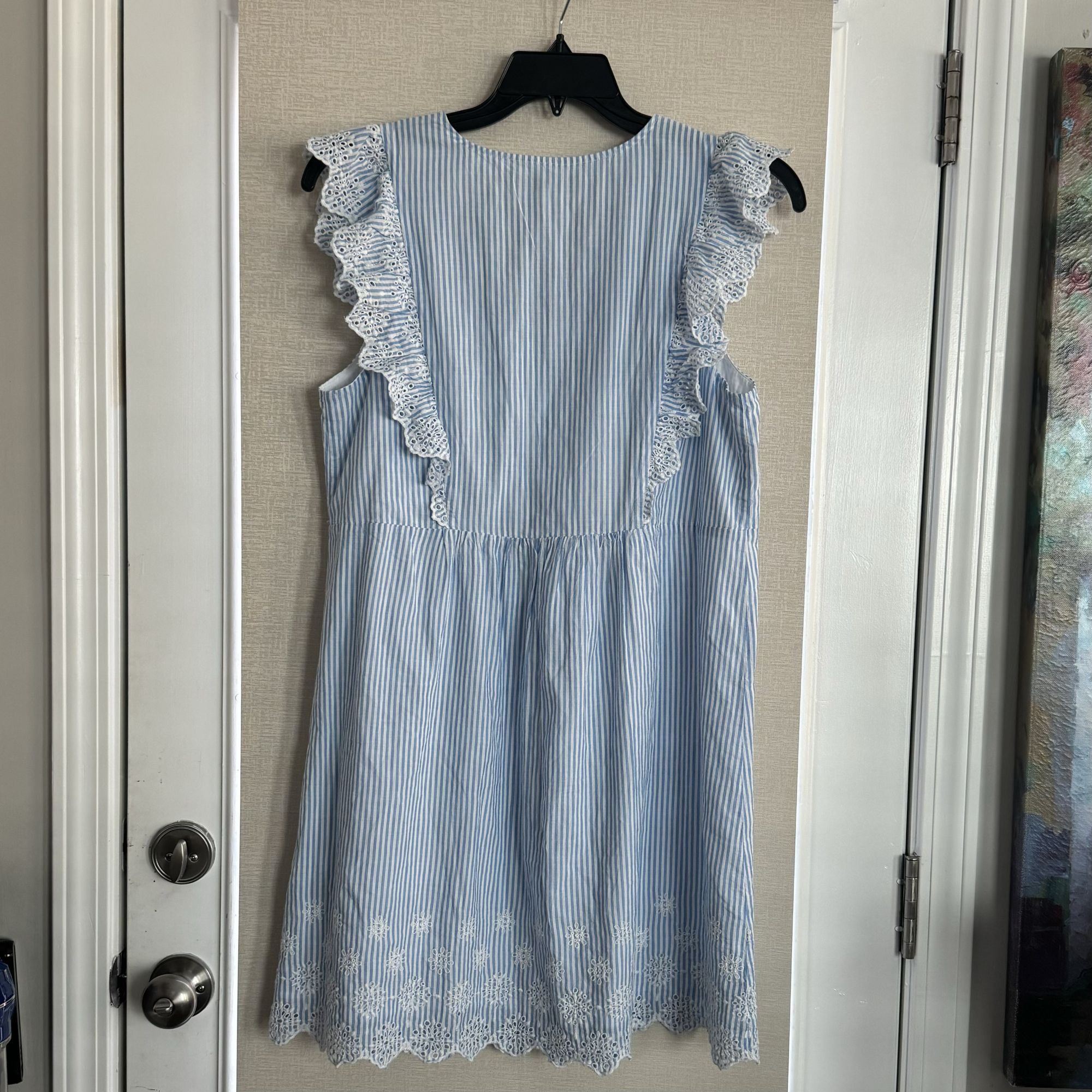 Gap Loft Women's Striped Eyelet Button Ruffle Swing Dress M Size M / US 6-8 / IT 42-44 - 8 Thumbnail