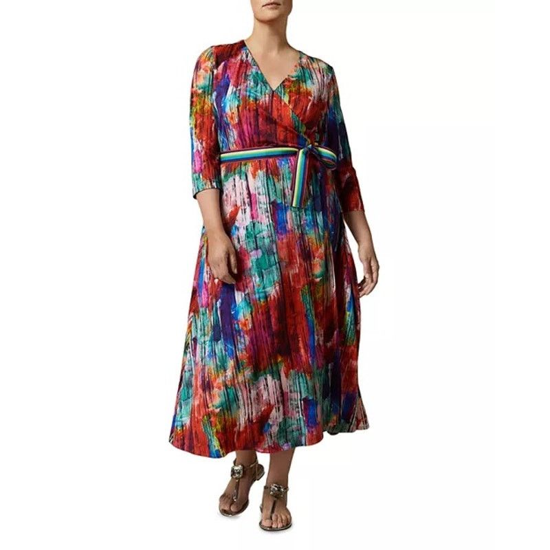 Marina Rinaldi Marina Rinaldi Ornare Wrap Dress multicolor stripe grosgrain Size XL / US 12-14 / IT 48-50 - 1 Thumbnail