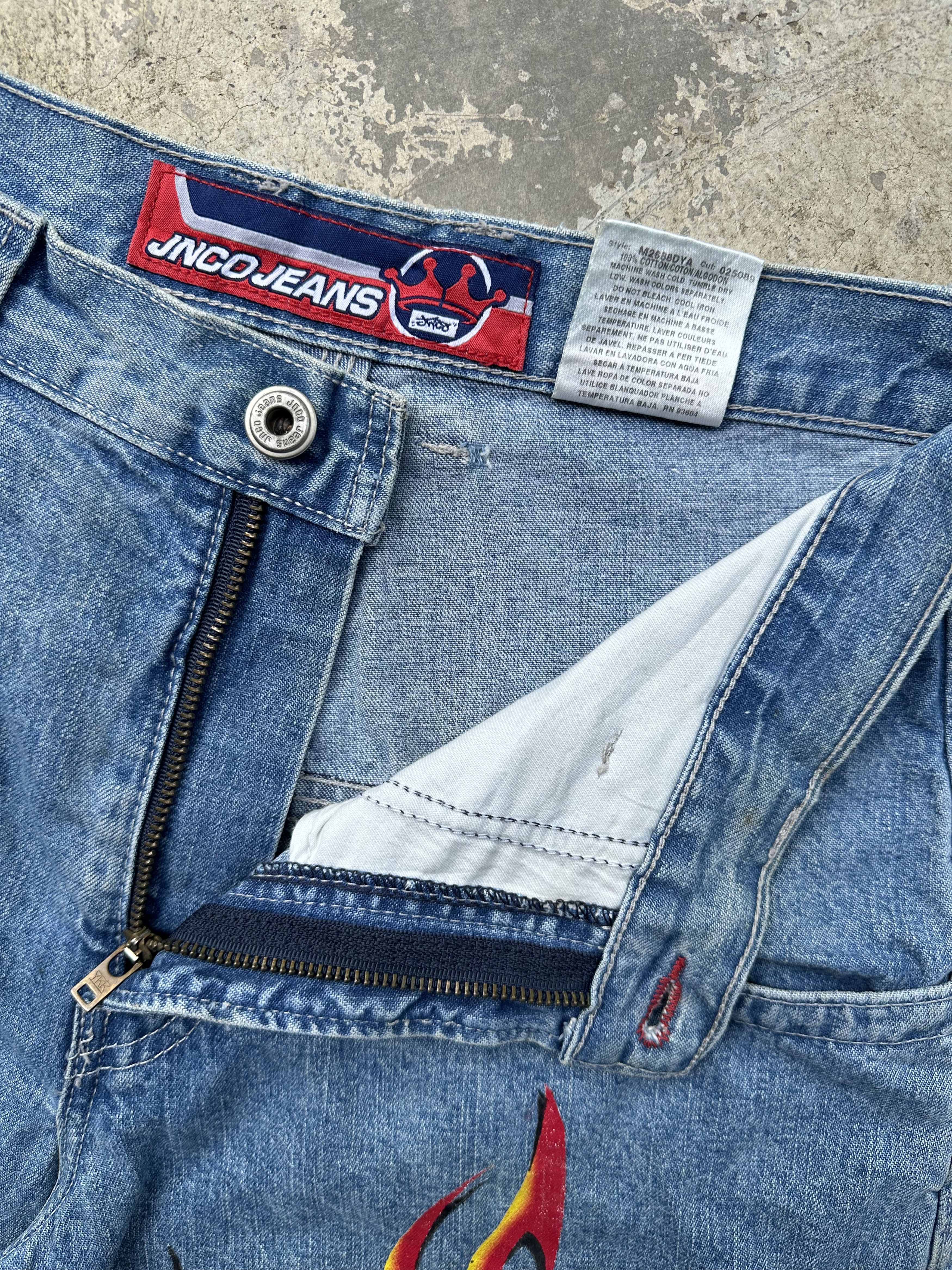 JNCO × Vintage 🔥🔥🔥 90s CRAZY SICK JNCO FLAMING DICE JEANS SHORT JORTS Size US 30 / EU 46 - 15 Thumbnail