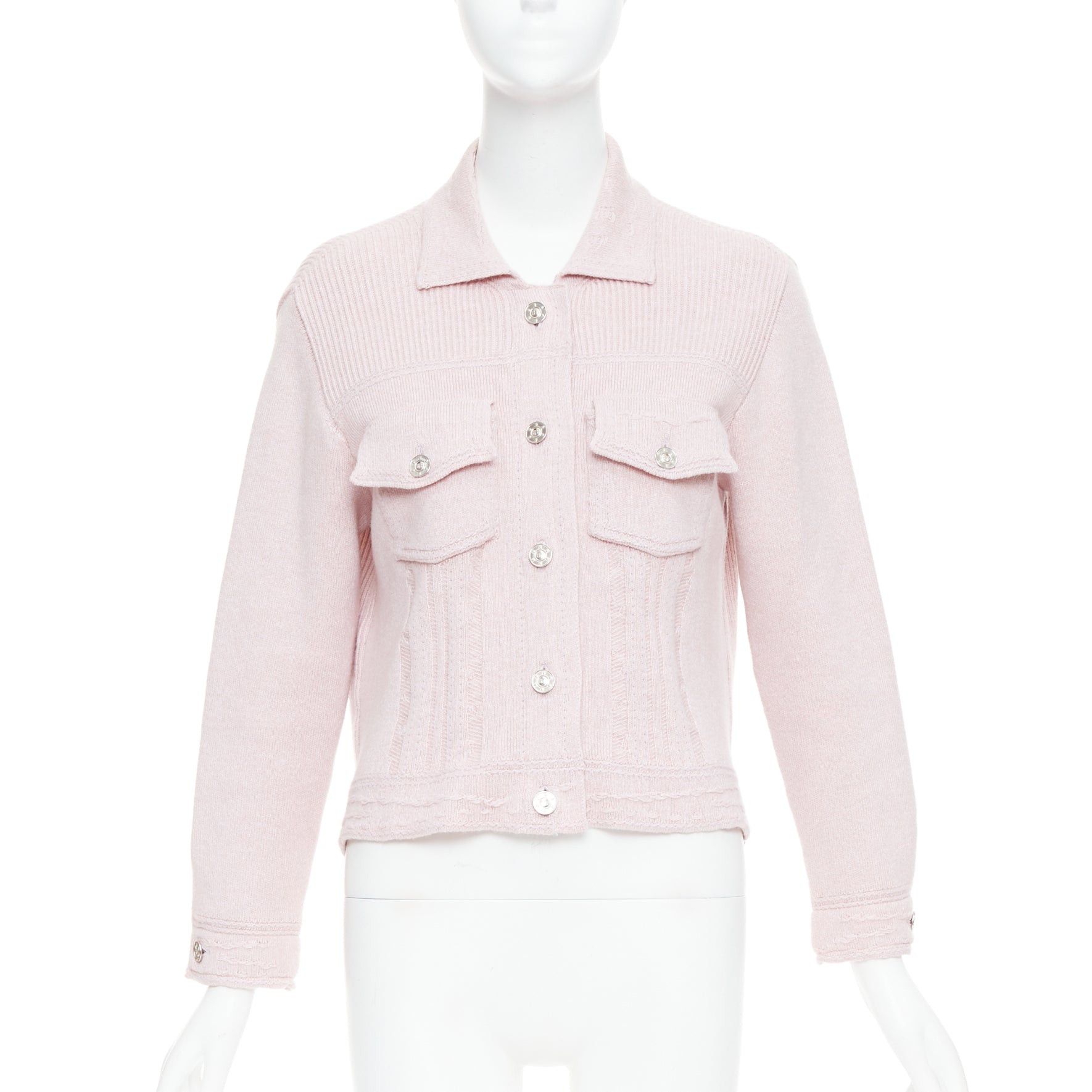 Barrie BARRIE baby pink cashmere cotton topstitched pocketed cardigan L Size M / US 6-8 / IT 42-44 - 1 Thumbnail