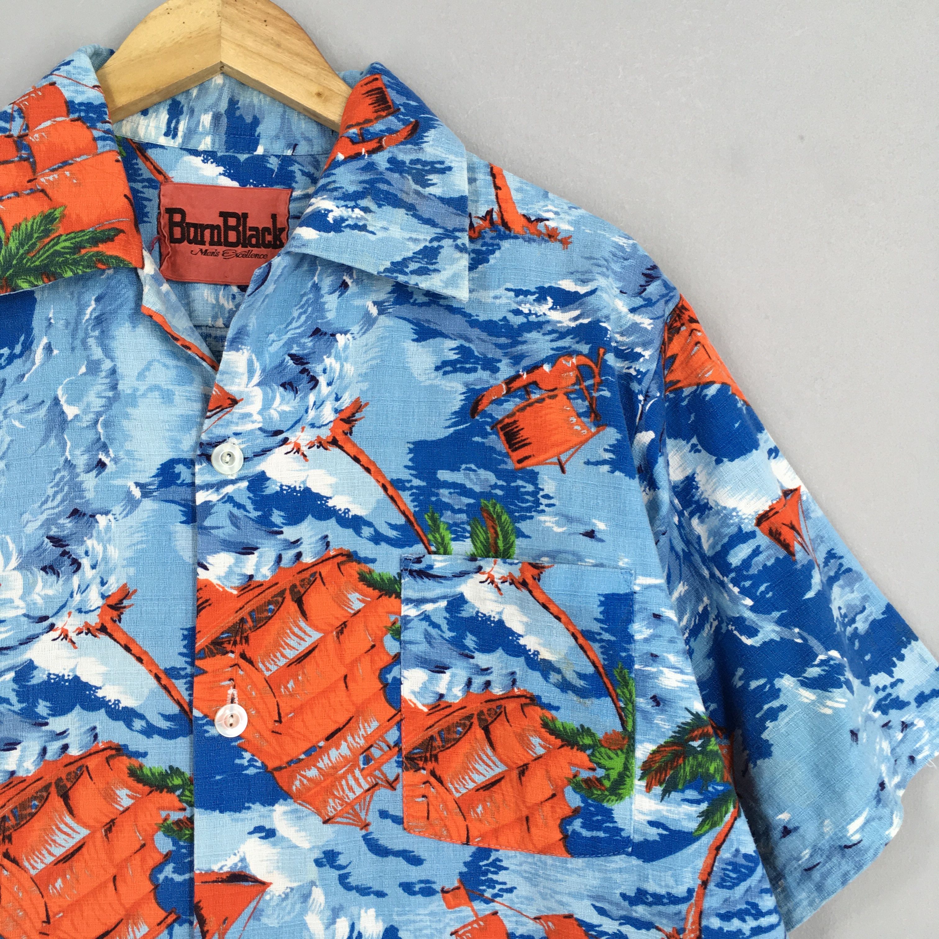 Vintage Japanese Hawaiian Sailing Beach Ocean Wave Shirt Large Size US L / EU 52-54 / 3 - 2 Thumbnail