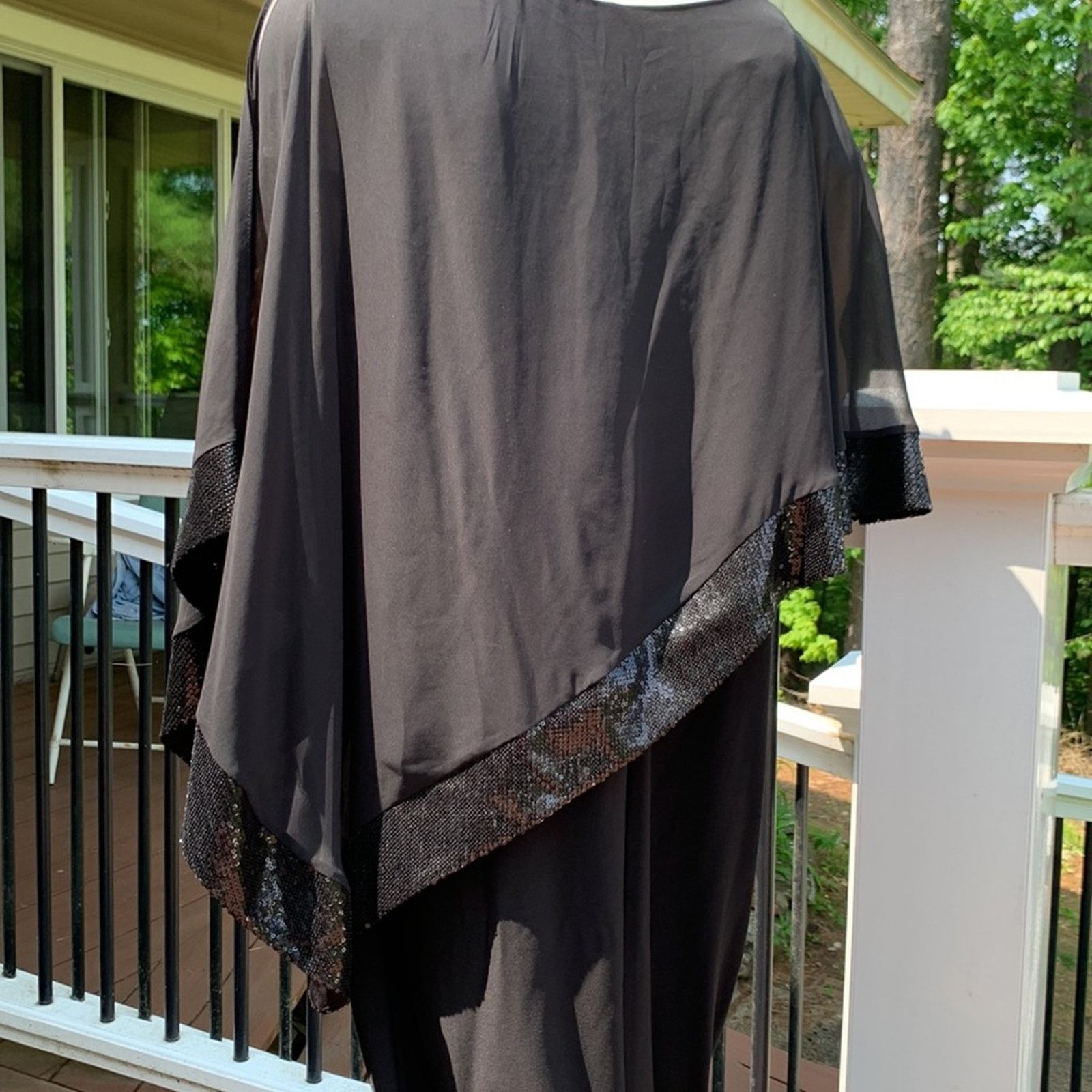 Vintage R&M Richard Black Gown Occasion Dress with Chiffon Cape Size XXL / US 16-18 / IT 52-54 - 4 Thumbnail