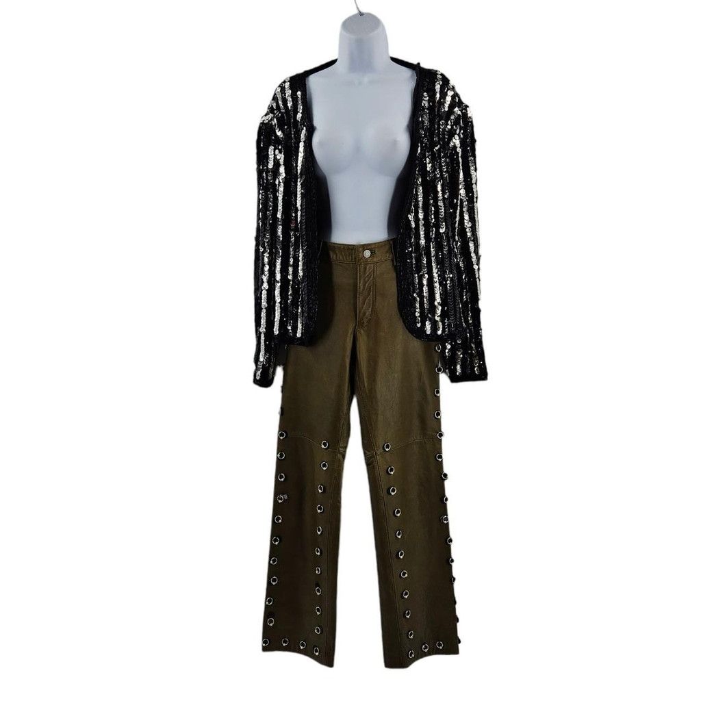 Gap Vintage Olive Green GAP Reworked Leather Pants Size 27" / US 4 / IT 40 - 3 Thumbnail
