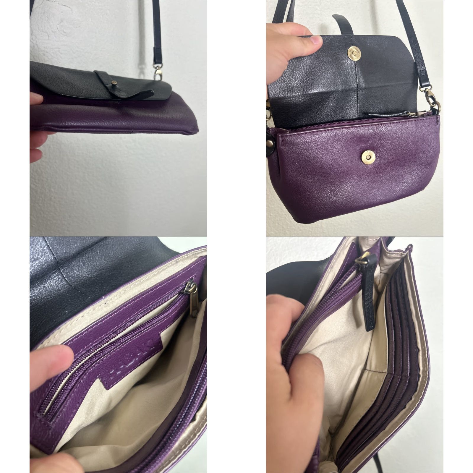 Vintage Hadaki Purple & Black Leather Crossbody Shoulder Bag Organizer Purse Clutch Size ONE SIZE - 8 Thumbnail