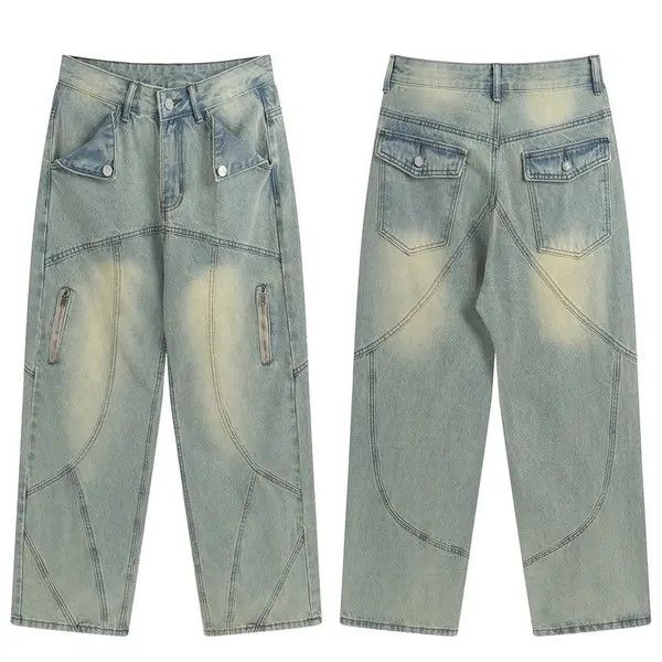 VIBE Topstitched Seam Baggy Flared Jeans Men y2k Size US 32 / EU 48 - 5 Thumbnail