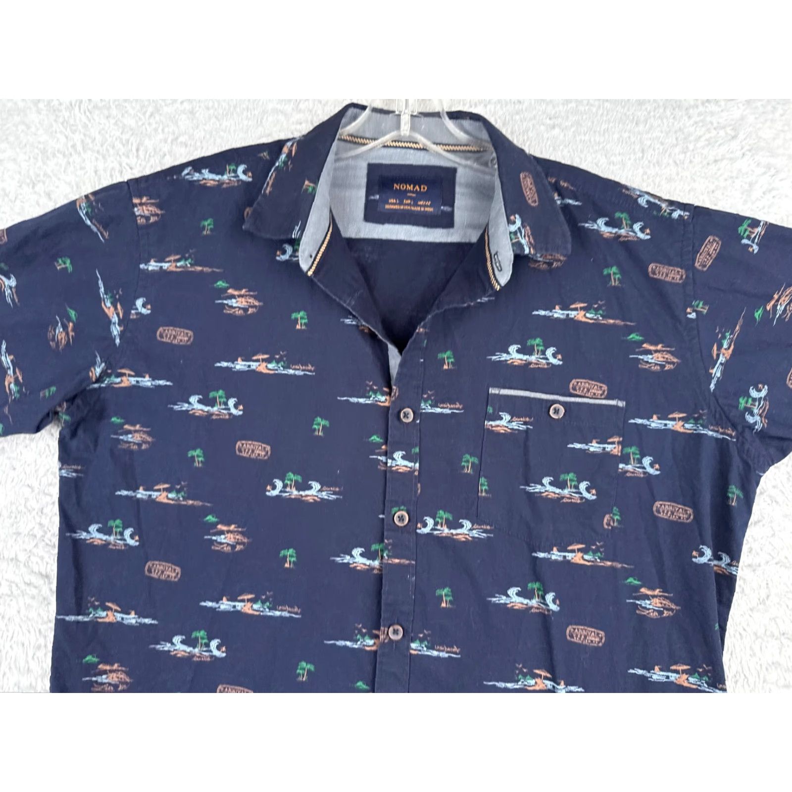 Nomad Nomad Shirt Men Large Blue Palm Surfer All Over Print Hawaiian 100% Cotton Mens Size US L / EU 52-54 / 3 - 4 Thumbnail