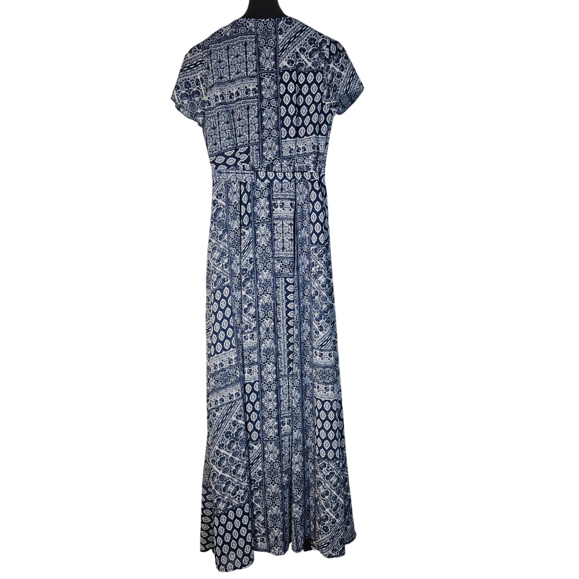 Other Aakaa Boho Maxi Dress Blue White Geo Print Short Sleeve Ligh Size S / US 4 / IT 40 - 2 Thumbnail