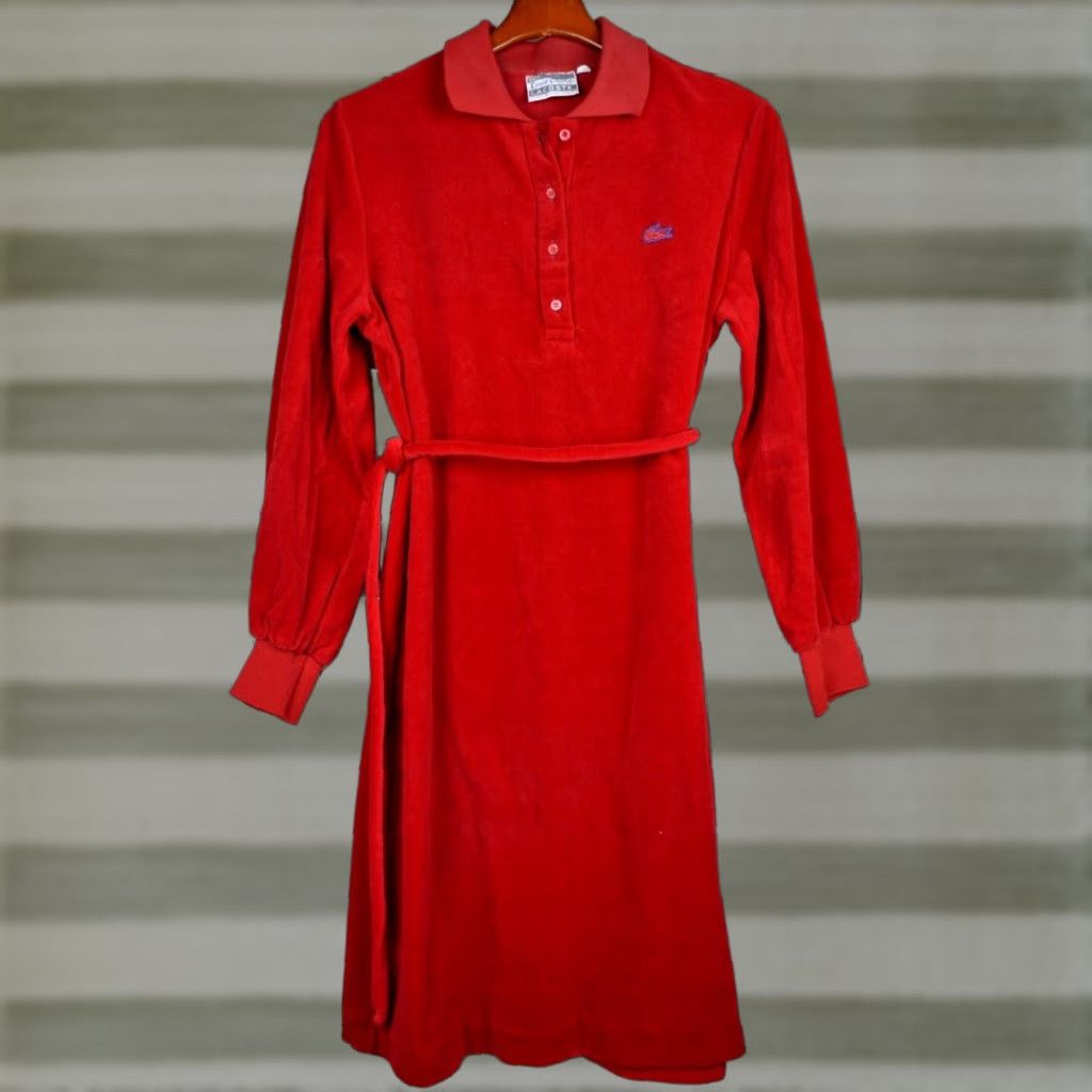 strapless open back dress Lacoste Women's Long Ribbed Cotton Dress Energy Red EF5480 4by