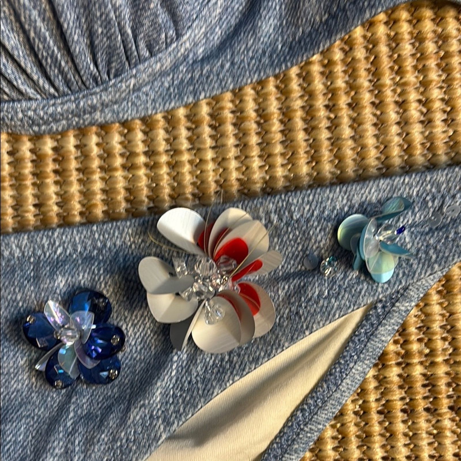 Blumarine NWT Blumarine Blue denim flowers beads Bikini Size L Size ONE SIZE - 10 Thumbnail