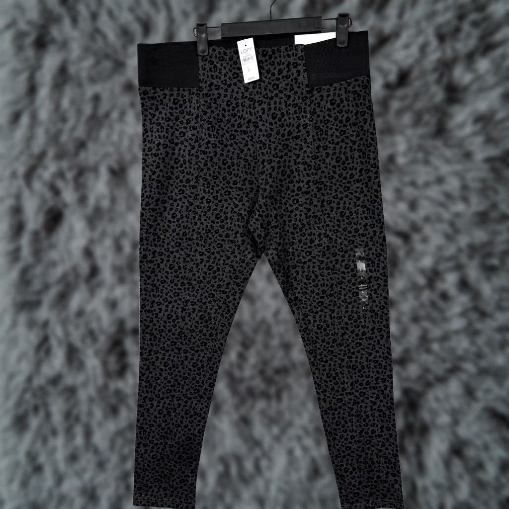 Loft VINTAGE? No. LOFT High Rise Leggings Ankle Womens L Gray Black Leopard Animal Print Cotton? No. Size 36" / US 14 / IT 50 - 1 Thumbnail