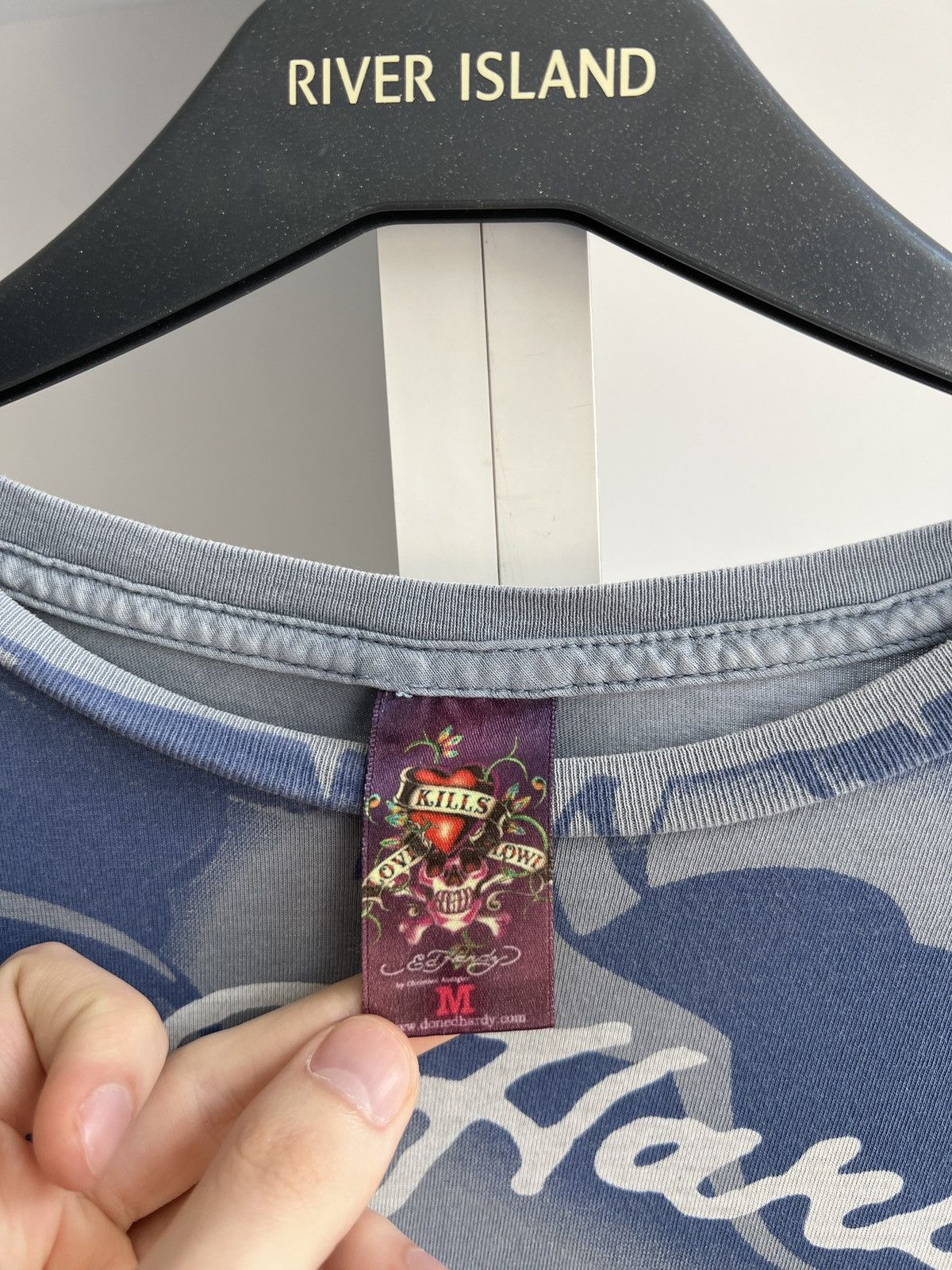 Ed Hardy × Vintage Vintage Ed Hardy Men Blue Lightning Skull Shirt Size US M / EU 48-50 / 2 - 6 Thumbnail