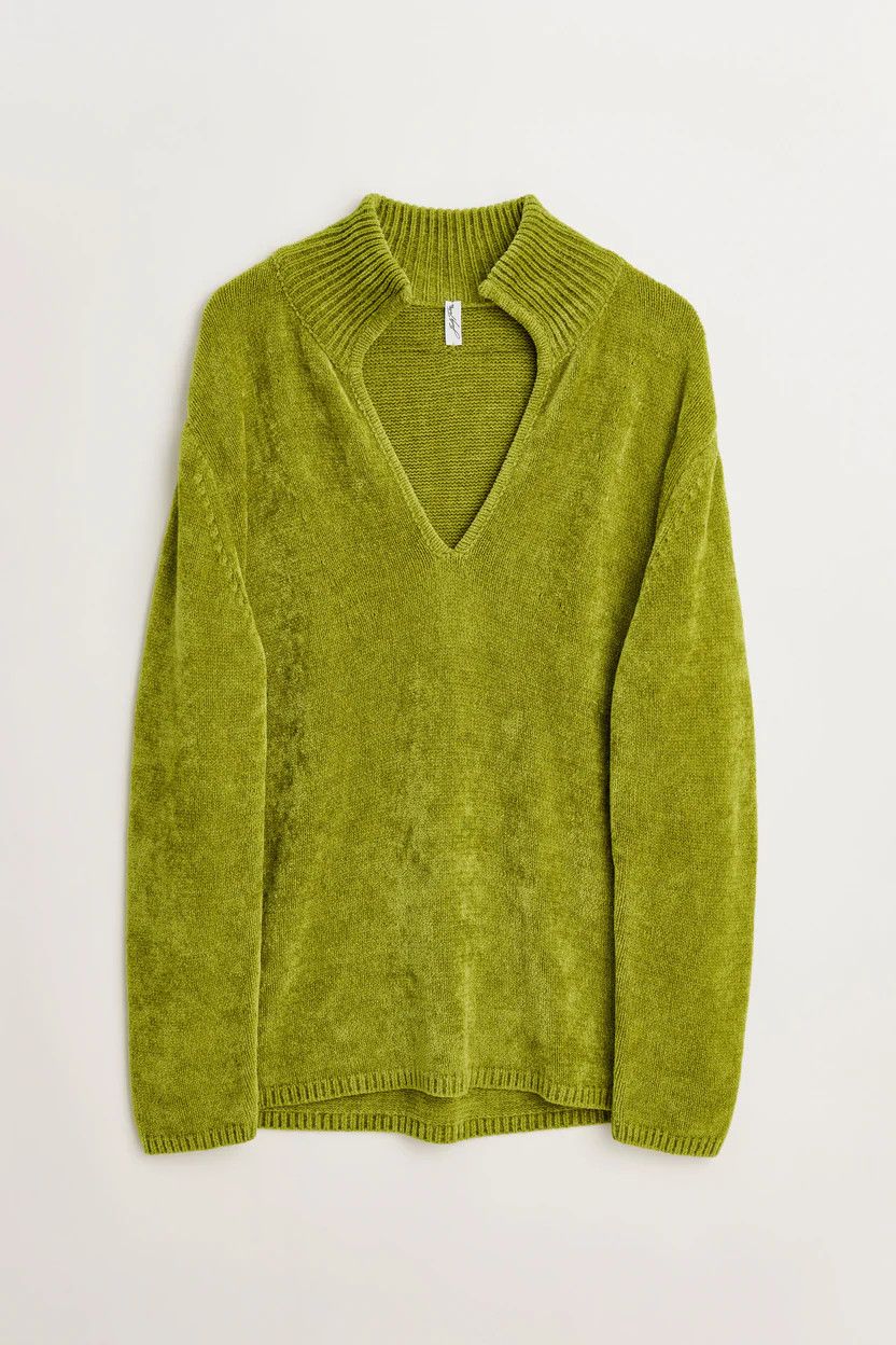 Judy Turner o1mle0225 Unisex Gio Velour Pullover Tea Sweater in Green Size US L / EU 52-54 / 3 - 1 Thumbnail