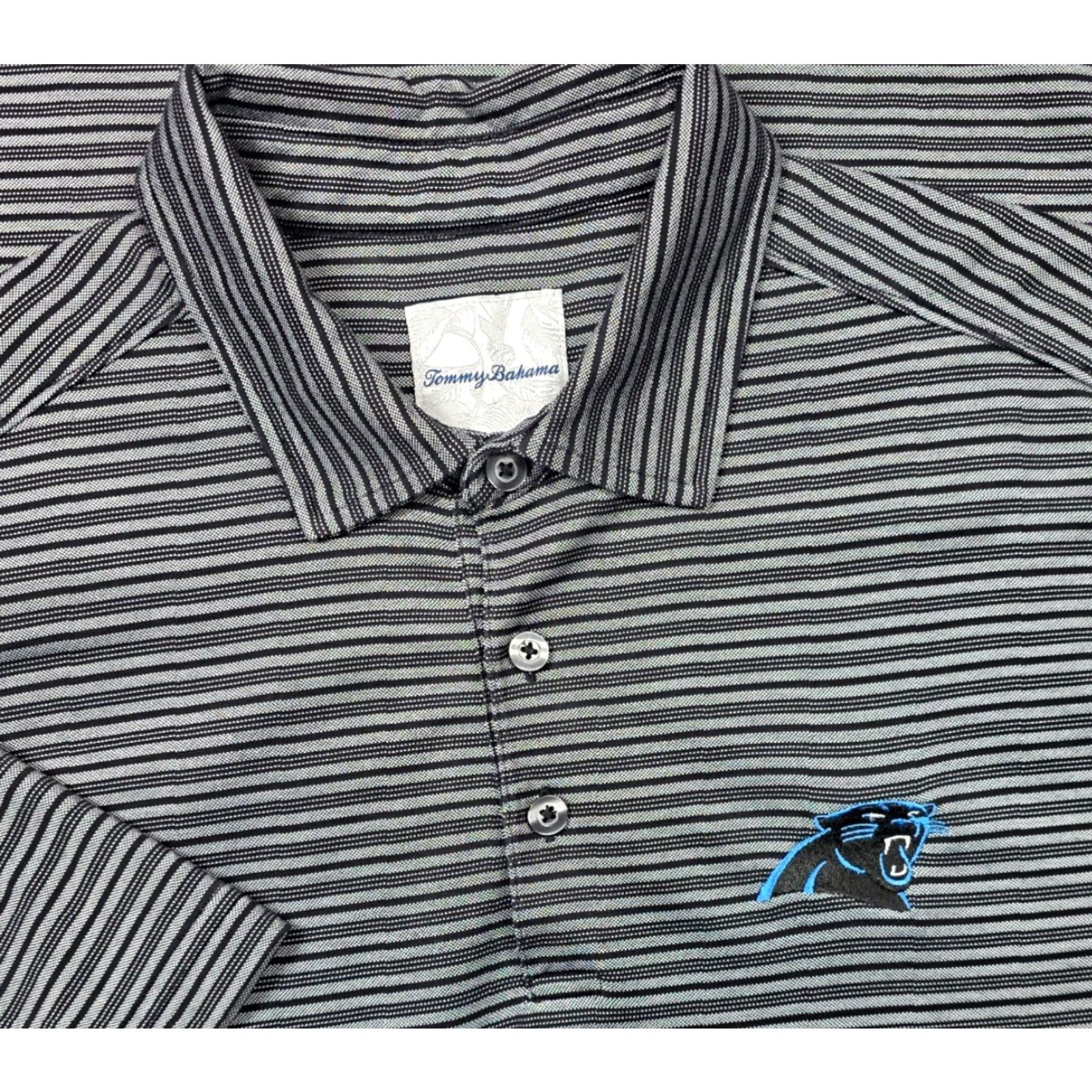 Tommy Bahama Tommy Bahama Polo Carolina Panthers Shirt Men L Gray Stripe Short Sleeve Stretch Size US L / EU 52-54 / 3 - 2 Thumbnail
