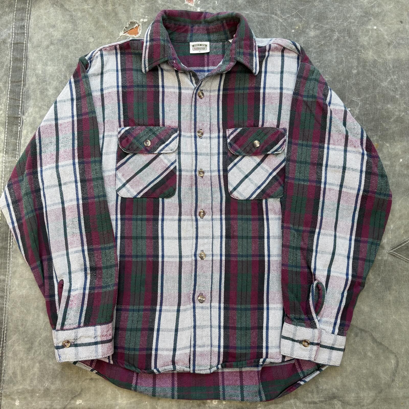 FiveBrother Vintage 80s 90s Five Brother Burgundy Green Plaid Flannel Size US L / EU 52-54 / 3 - 1 Thumbnail