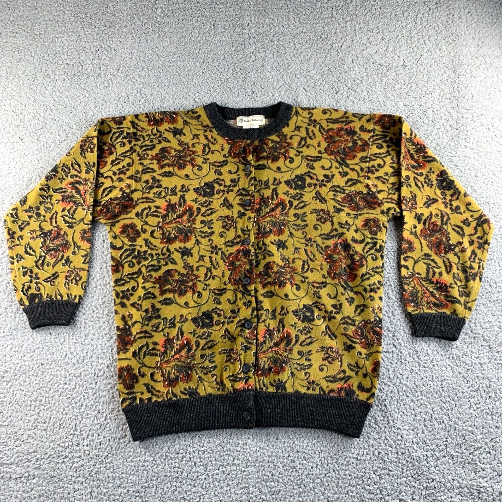Vintage Heather Ashton Cardigan Sweater Womens Large Green Floral Boho Wool Lambswool Knit Size L / US 10 / IT 46 - 2 Thumbnail