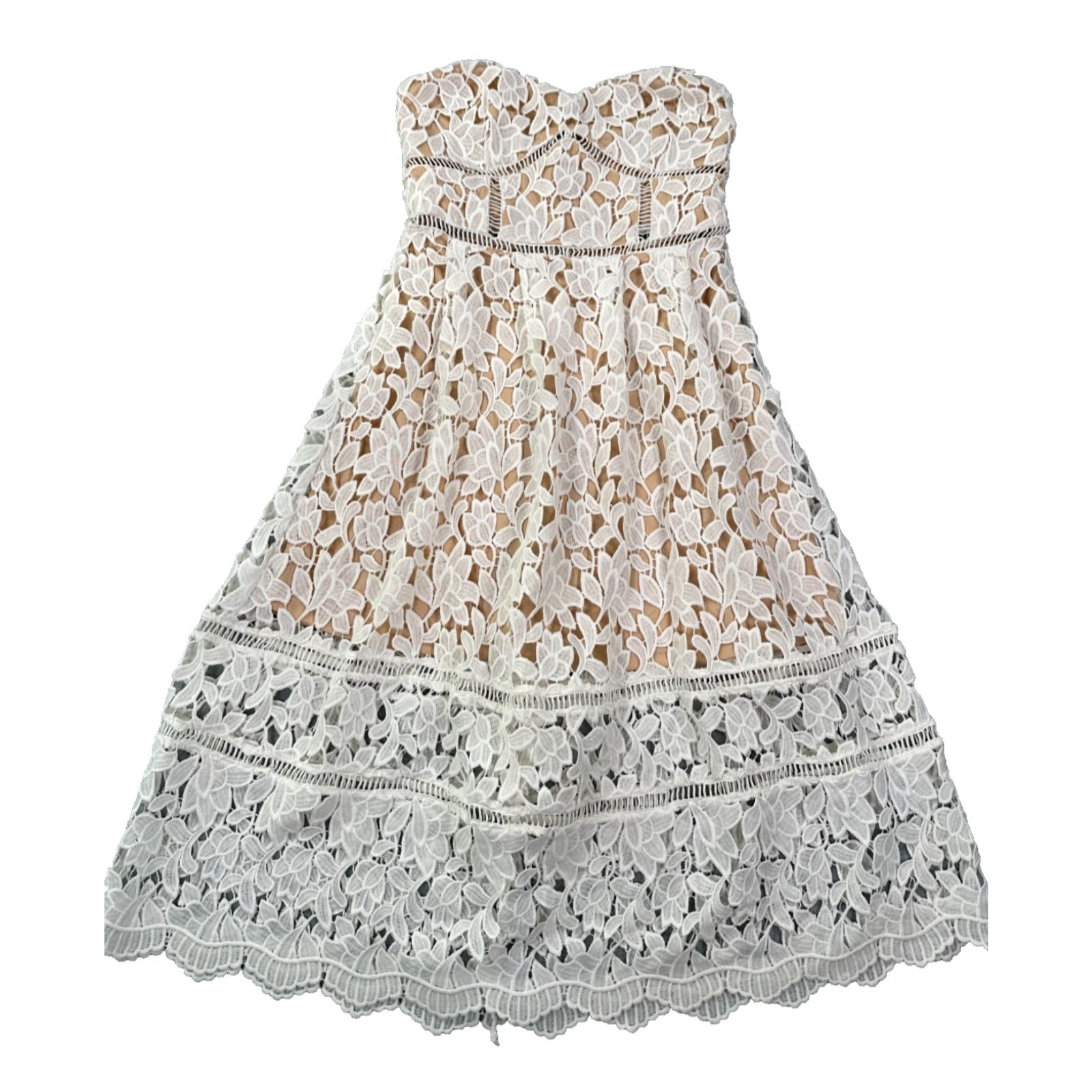 Lulus Lulu's Fit & Flare Dress Ivory Women's Lace Strapless Midi Floral Zip Dress S Size S / US 4 / IT 40 - 2 Thumbnail