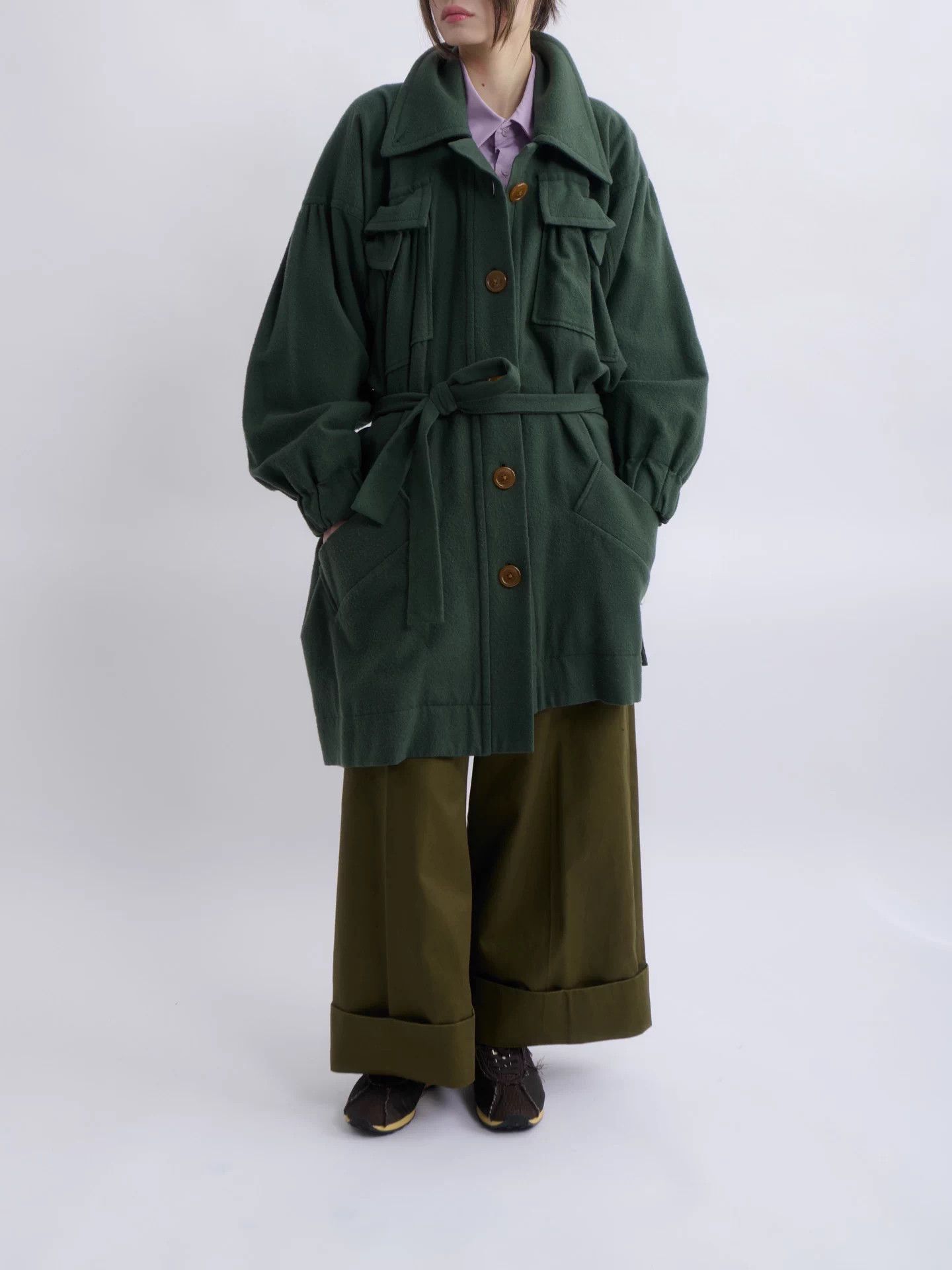 Vivienne Westwood VIVIENNE WESTWOOD 90s Red Label Bottle Green Tie Wool Coat Size S / US 4 / IT 40 - 1 Thumbnail